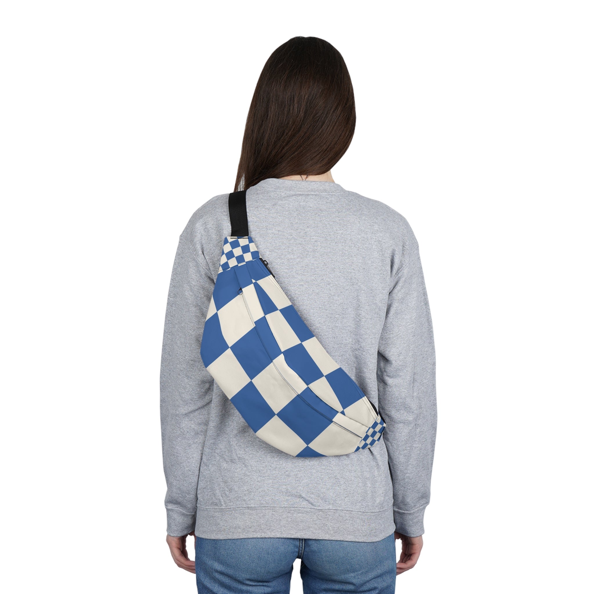 Checkerboard Blue Large Fanny Pack, Artsulli - Art is Long, Life is Short, Bags, , , , , , , 