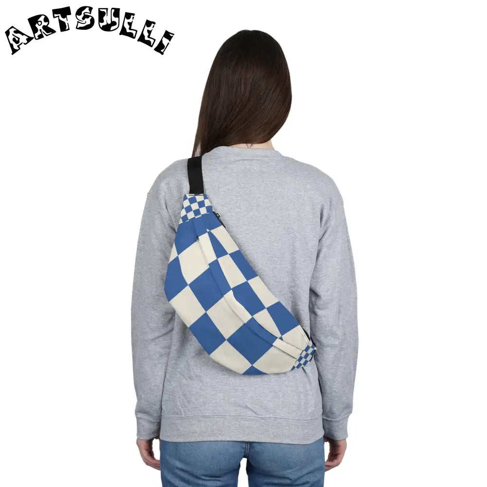 JAKKOUTTHEBXX Checkerboard Blue Large Fanny Pack JAKKOUTTHEBXX