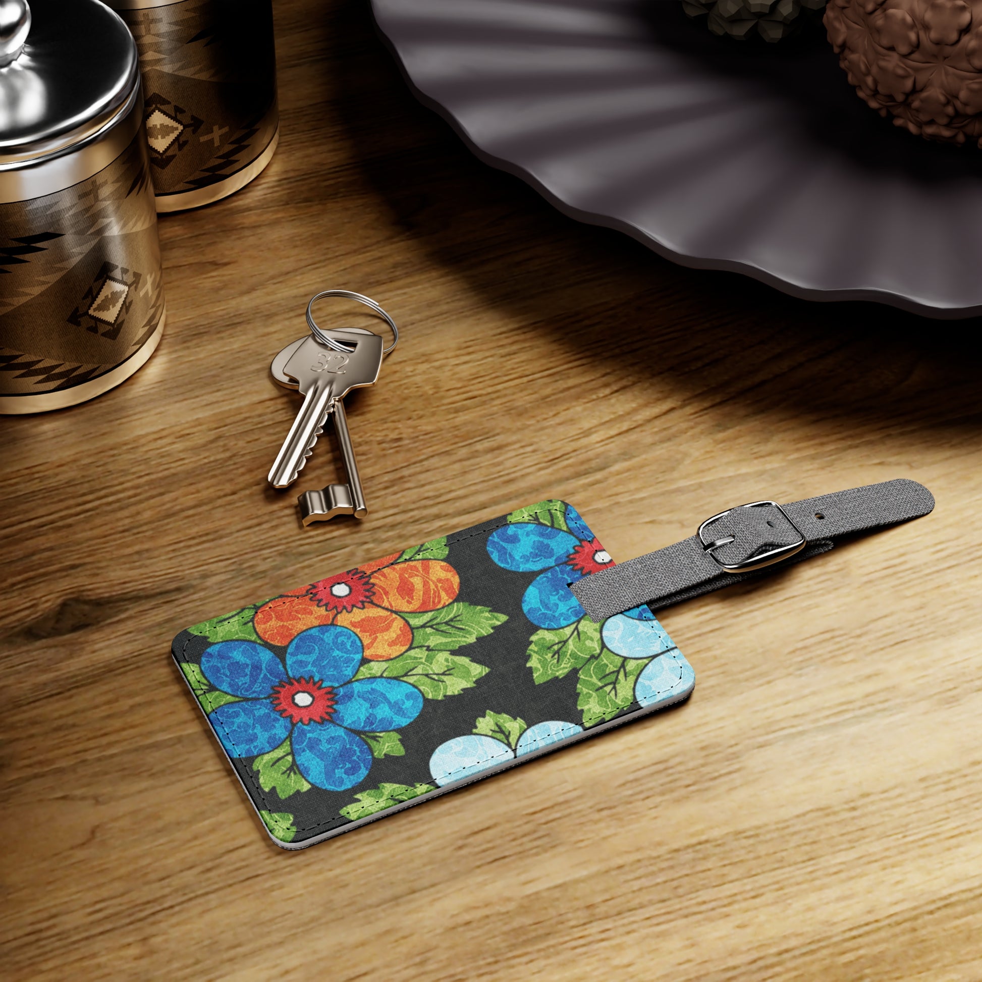 Groovy Black Floral Kl Saffiano Polyester Luggage Tag, Rectangle, Artsulli - Art is Long, Life is Short, Accessories, , , , , , , 
