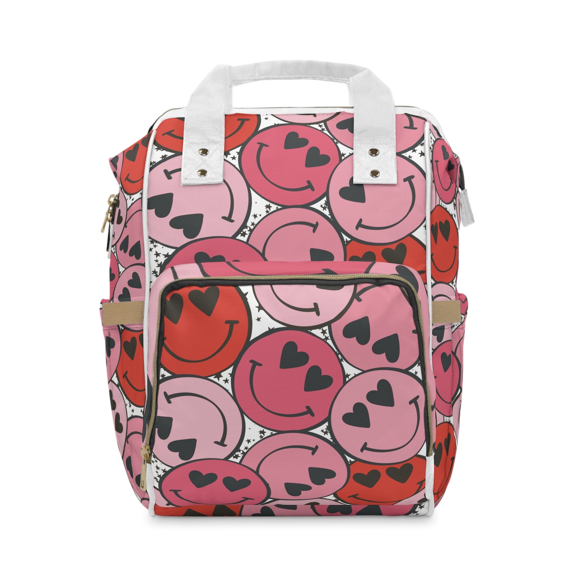Smiley Face x Heart Eyes Pink and Red Multifunctional Diaper Backpack, Artsulli - Art is Long, Life is Short, Bags, Size, 15.0" × 10.8" × 6.7'', , , , , 31181875998460164864
