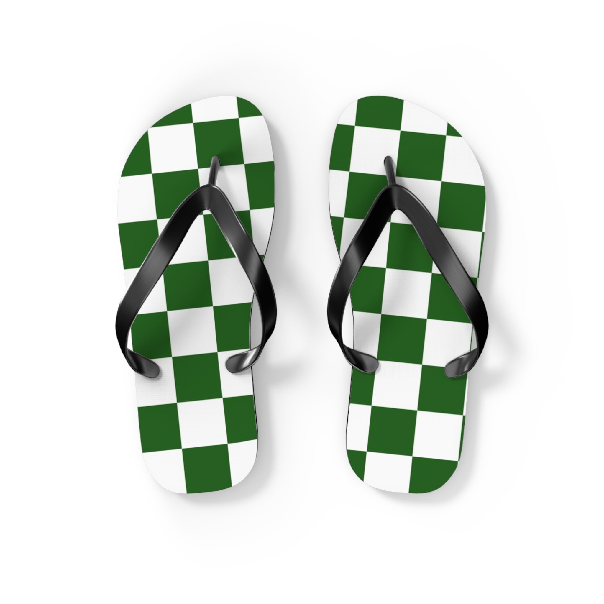 Checkerboard White and Dark Green Flip Flops, Artsulli - Art is Long, Life is Short, Shoes, Size, S, Color, Black sole, , , 15549529019884849206