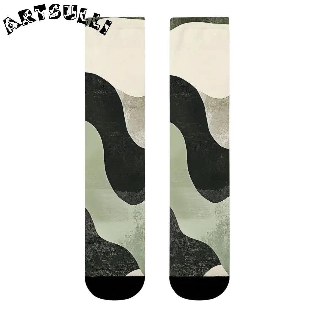 JAKKOUTTHEBXX Abstract Black and Sage Green Sublimation Crew Socks
