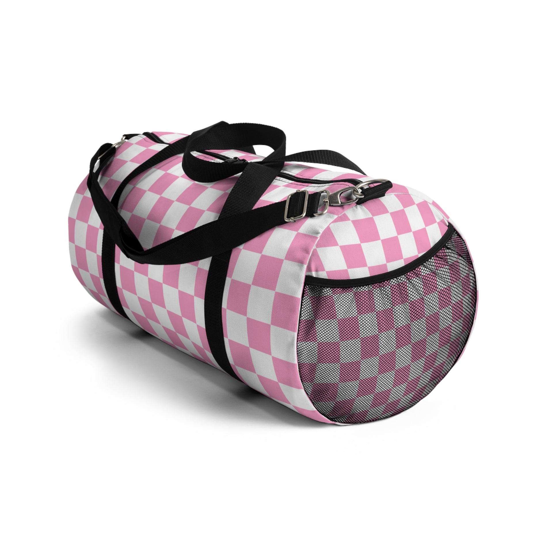 Checkerboard II Hot Pink and White Duffel Bag, Artsulli - Art is Long, Life is Short, Bags, , , , , , , 