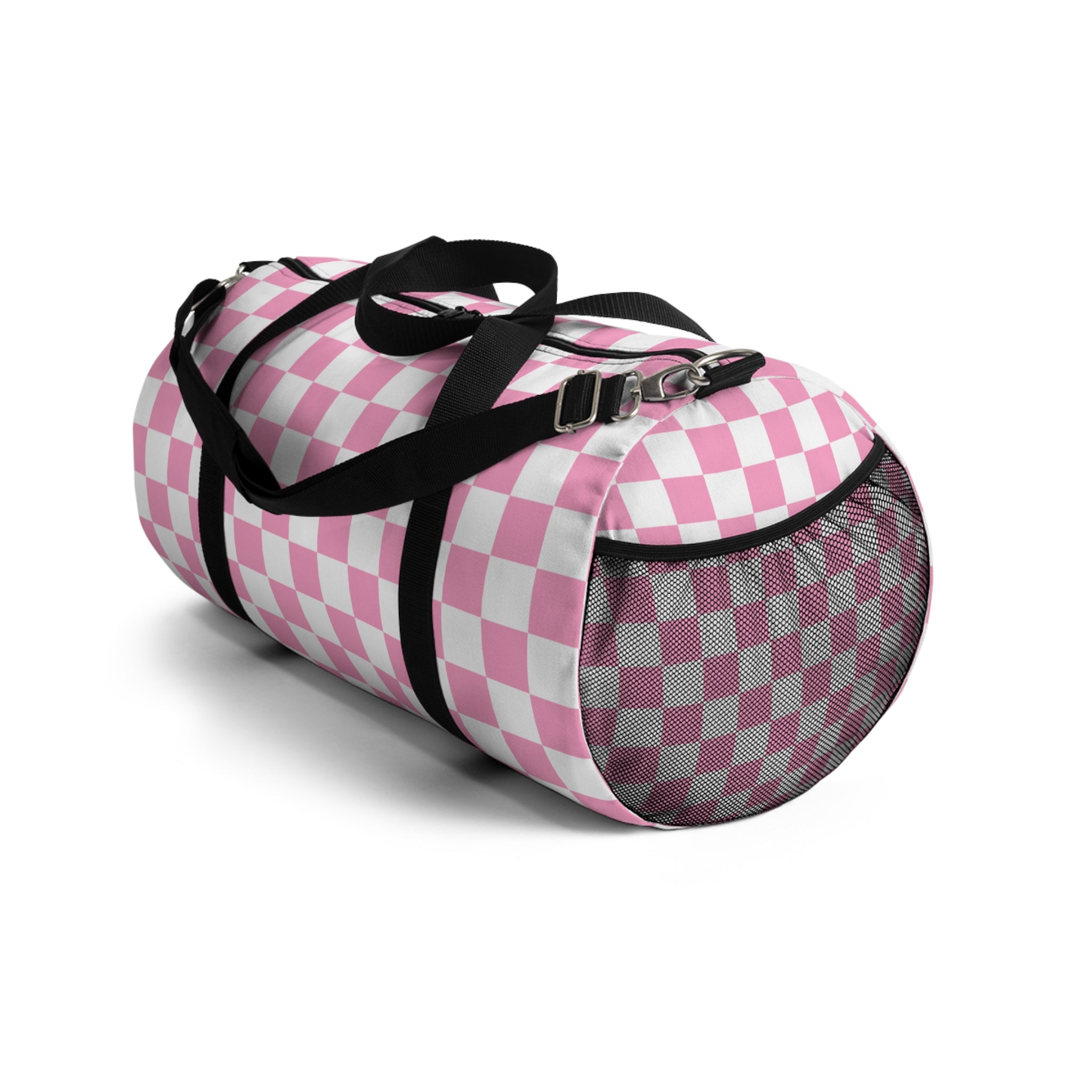 Checkerboard II Hot Pink and White Duffel Bag, Artsulli - Art is Long, Life is Short, Bags, , , , , , , 