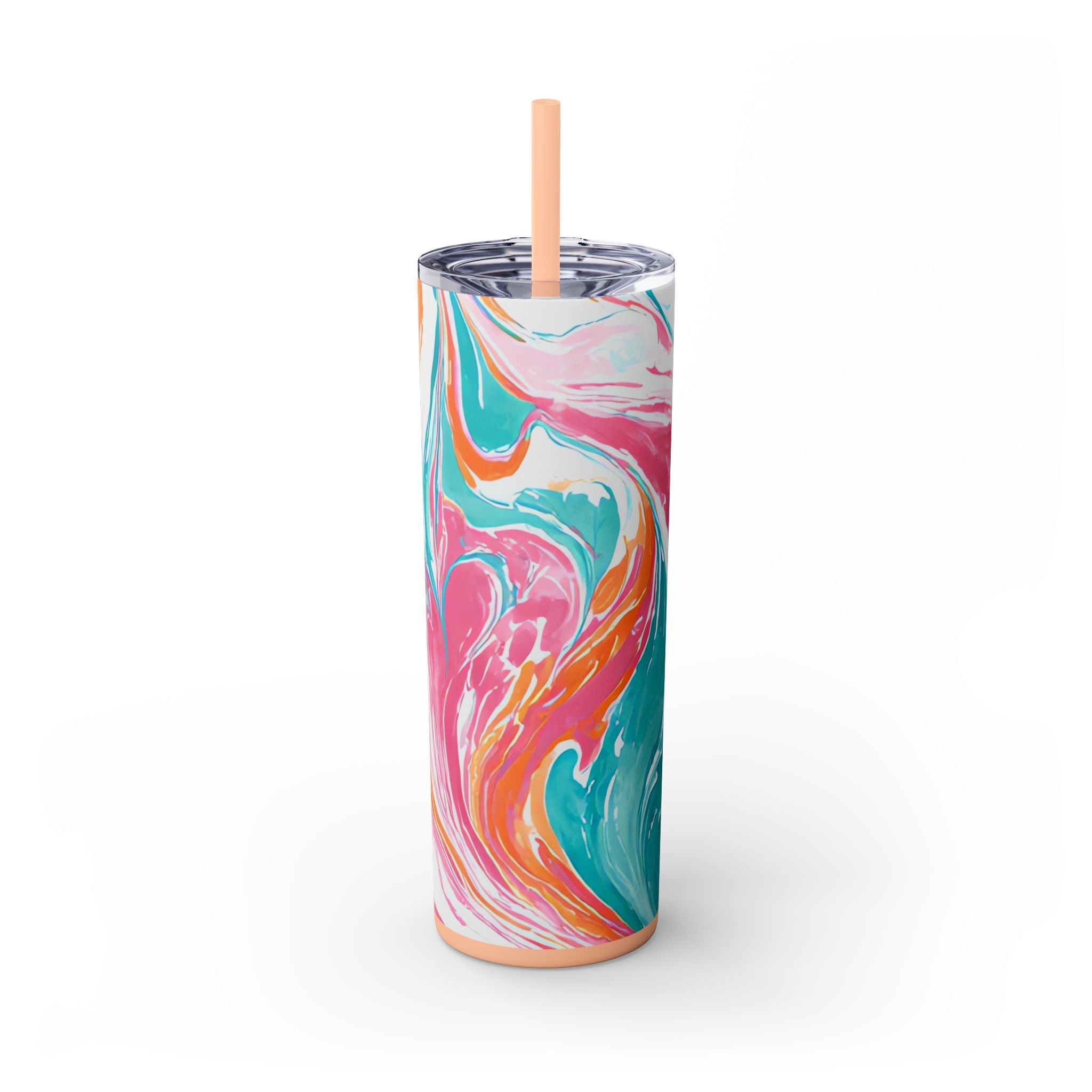 Liquid Pastel Spill Multi-Color Skinny Tumbler with Straw, 20oz, Artsulli - Art is Long, Life is Short, Mug, Finish, Matte, Color, Blush, Size, 20oz, 24102403115964994746