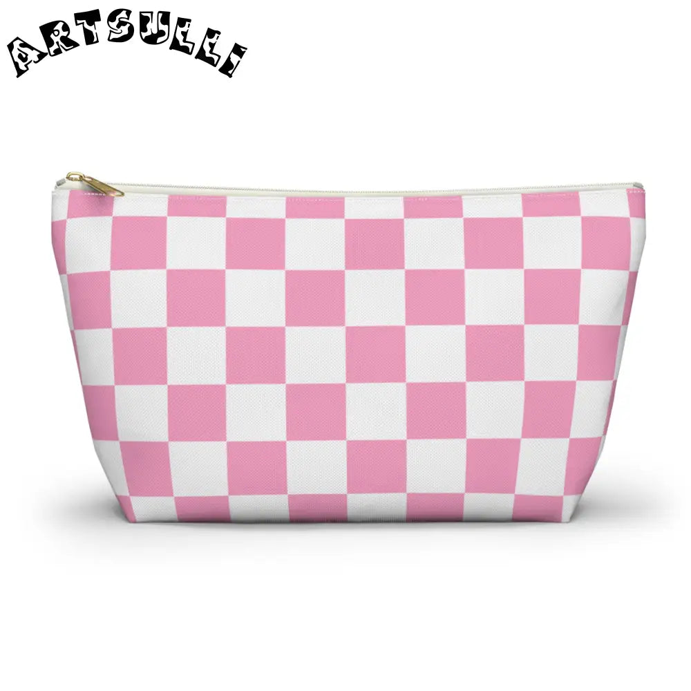 JAKKOUTTHEBXX Checkerboard Hot Pink and White Accessory Pouch w