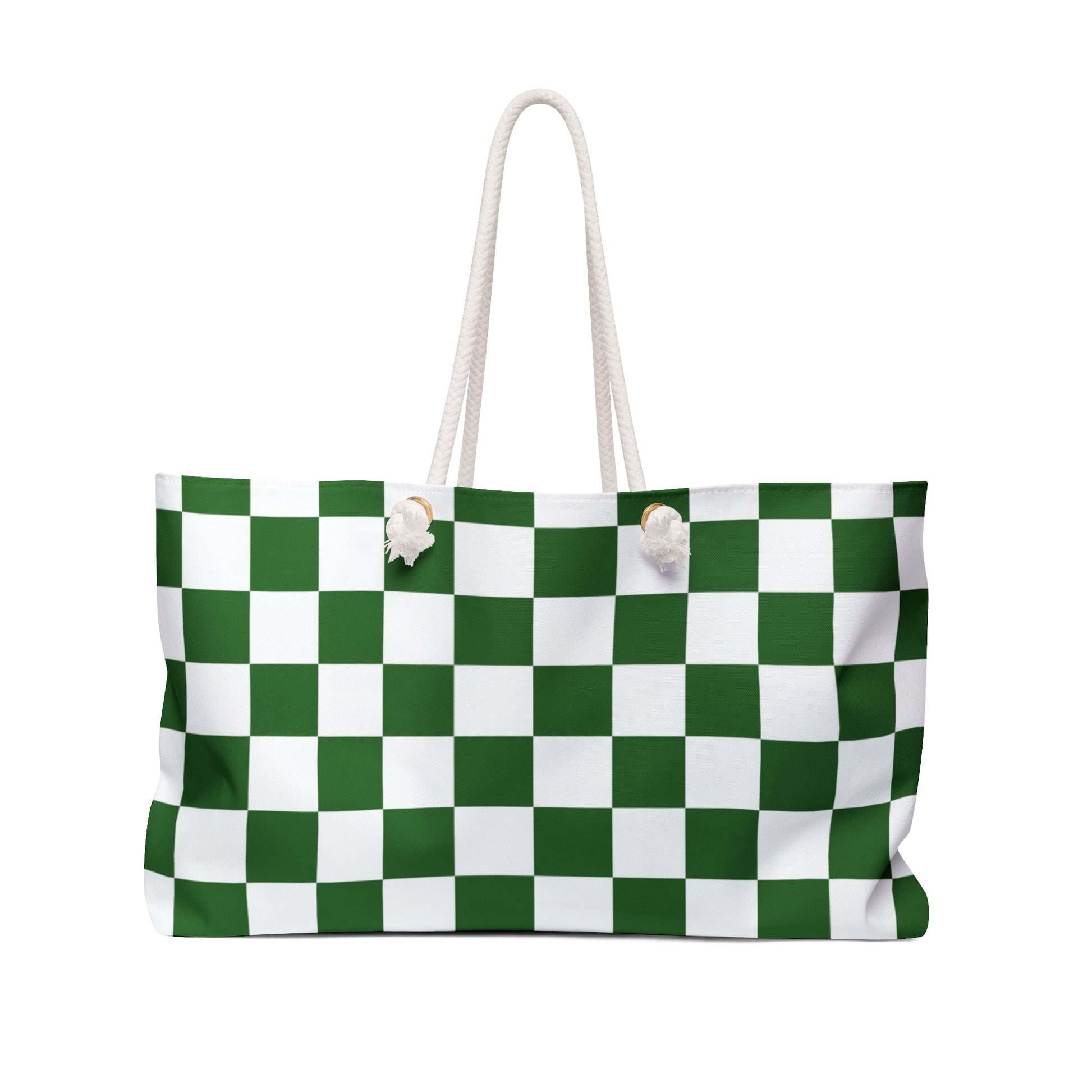 Checkerboard White and Dark Green Weekender Bag, Artsulli - Art is Long, Life is Short, Bags, Size, 24" × 13", , , , , 19195653318894039123