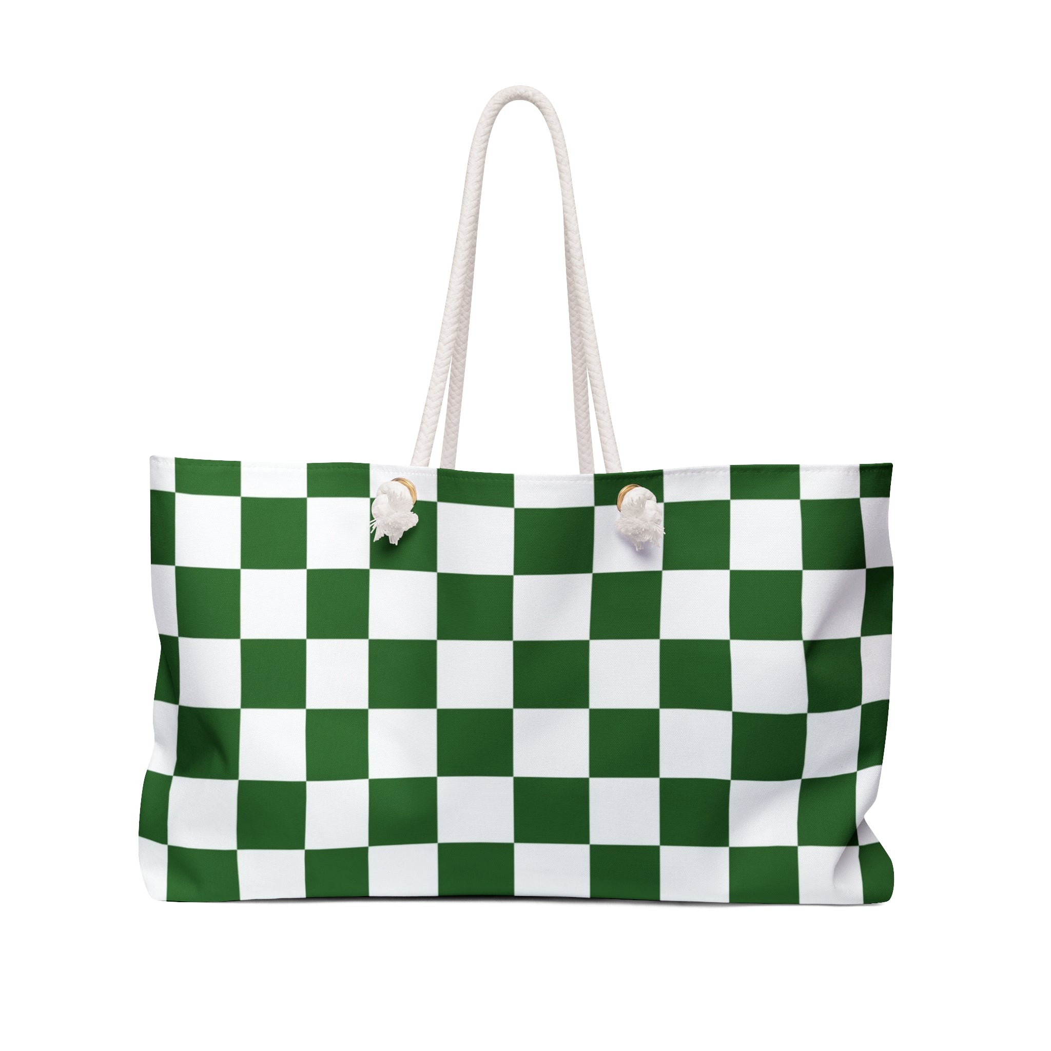 Checkerboard White and Dark Green Weekender Bag, Artsulli - Art is Long, Life is Short, Bags, Size, 24" × 13", , , , , 19195653318894039123