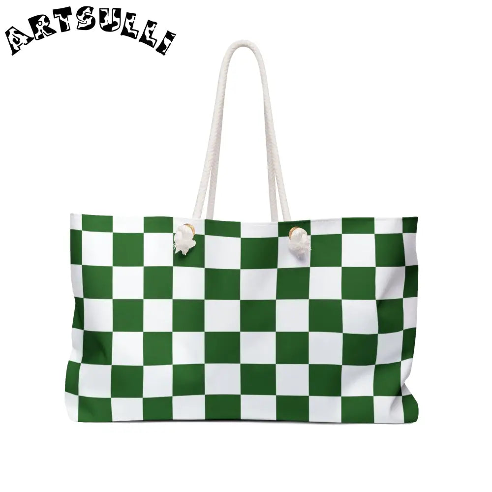 JAKKOUTTHEBXX Checkerboard White and Dark Green Weekender Bag