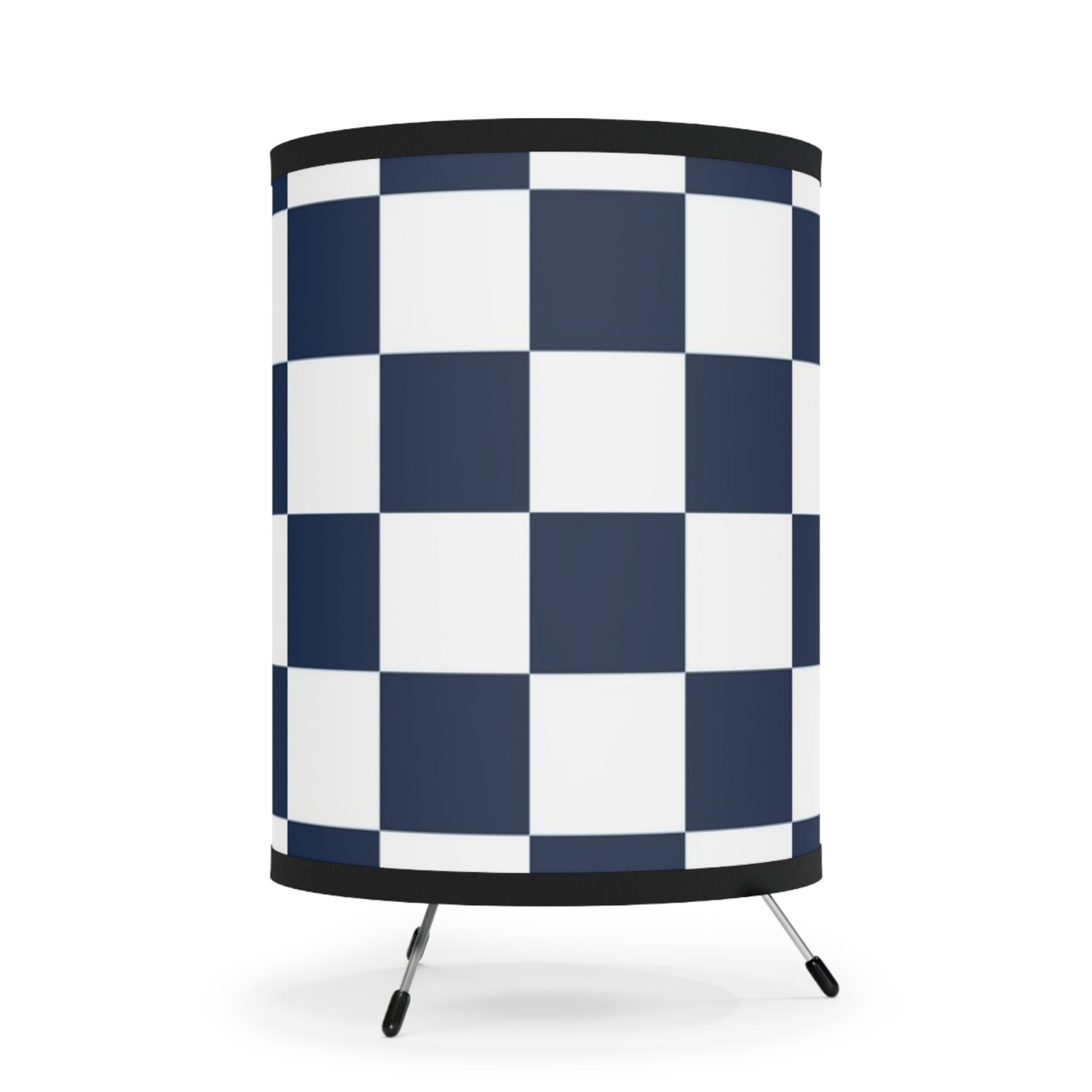 Checkerboard White and Navy Blue Tripod Lamp with High-Res Printed Shade, US\CA plug, Artsulli - Art is Long, Life is Short, Home Decor, , , , , , , 