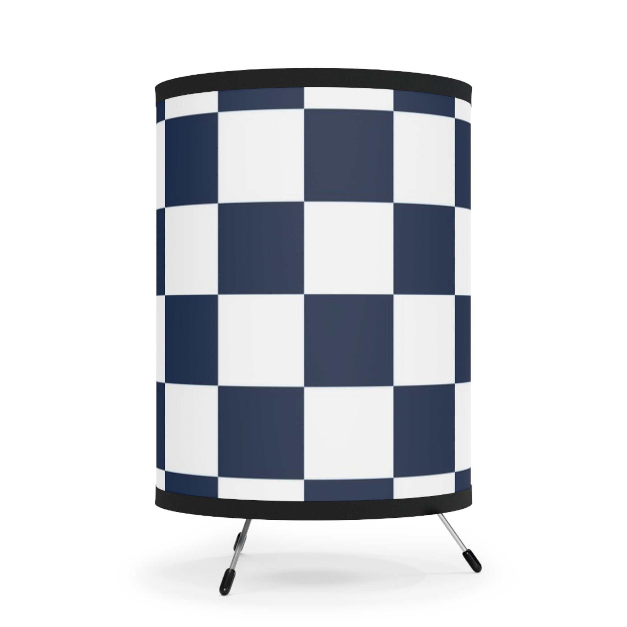 Checkerboard White and Navy Blue Tripod Lamp with High-Res Printed Shade, US\CA plug, Artsulli - Art is Long, Life is Short, Home Decor, , , , , , , 