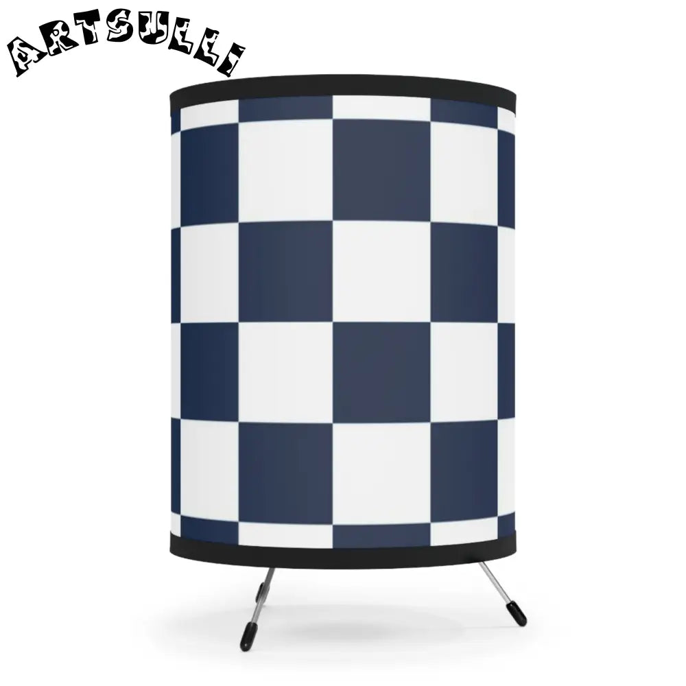 JAKKOUTTHEBXX Checkerboard White and Navy Blue Tripod Lamp