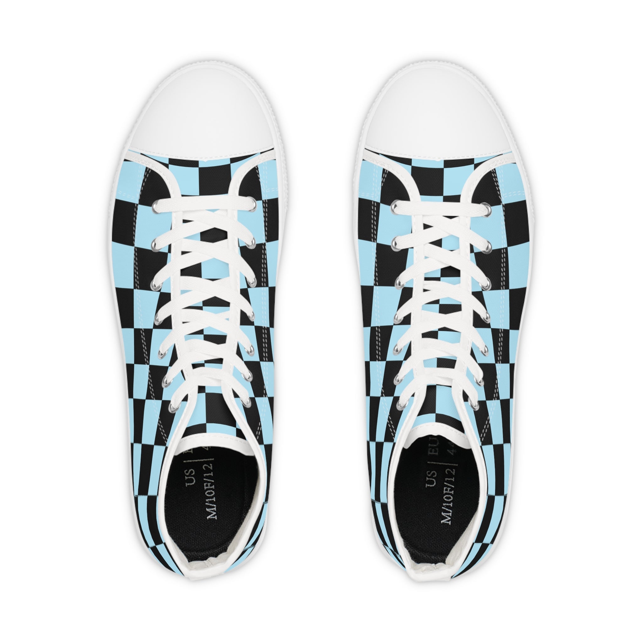 Checkerboard Black and Blue Men's High Top Sneakers, Artsulli - Art is Long, Life is Short, Shoes, , , , , , , 