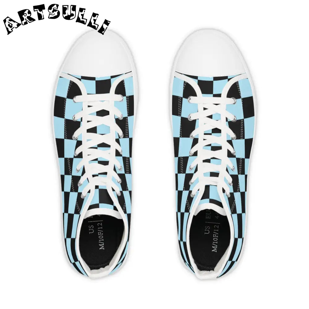 JAKKOUTTHEBXX Checkerboard Black and Blue Men’s High Top Sneakers