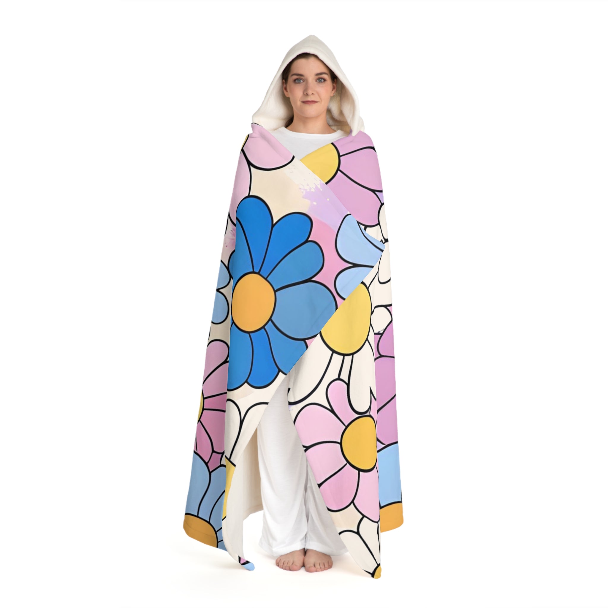 Flower Hour Purple and Blue Hooded Sherpa Fleece Blanket, Artsulli - Art is Long, Life is Short, All Over Prints, , , , , , , 