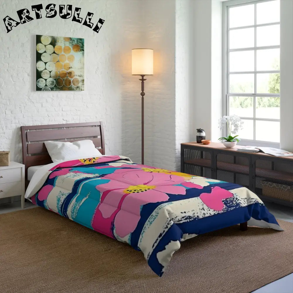JAKKOUTTHEBXX Dayglo Floral Stripes Multi-Color Comforter