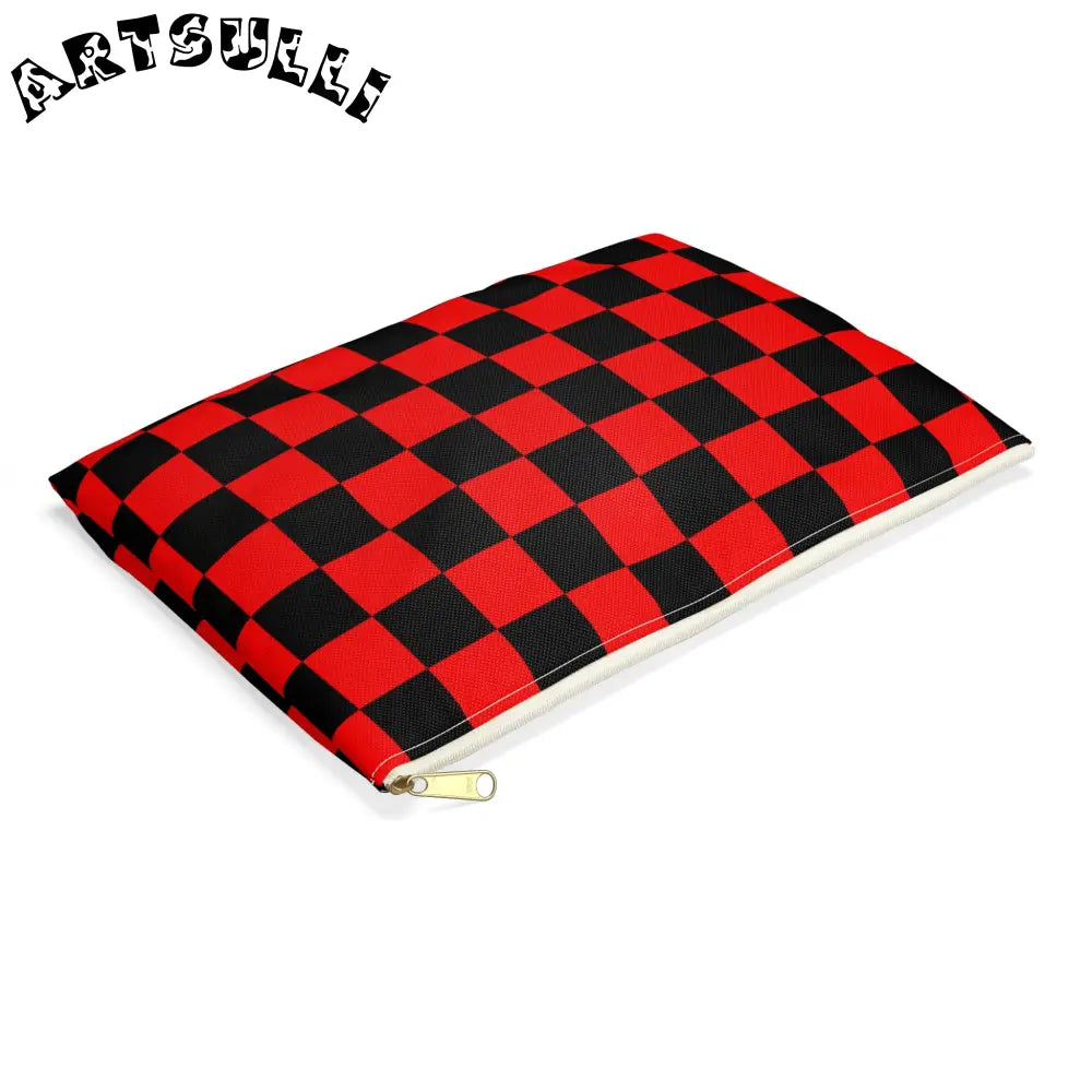 JAKKOUTTHEBXX Checkerboard Red and Black Accessory Pouch
