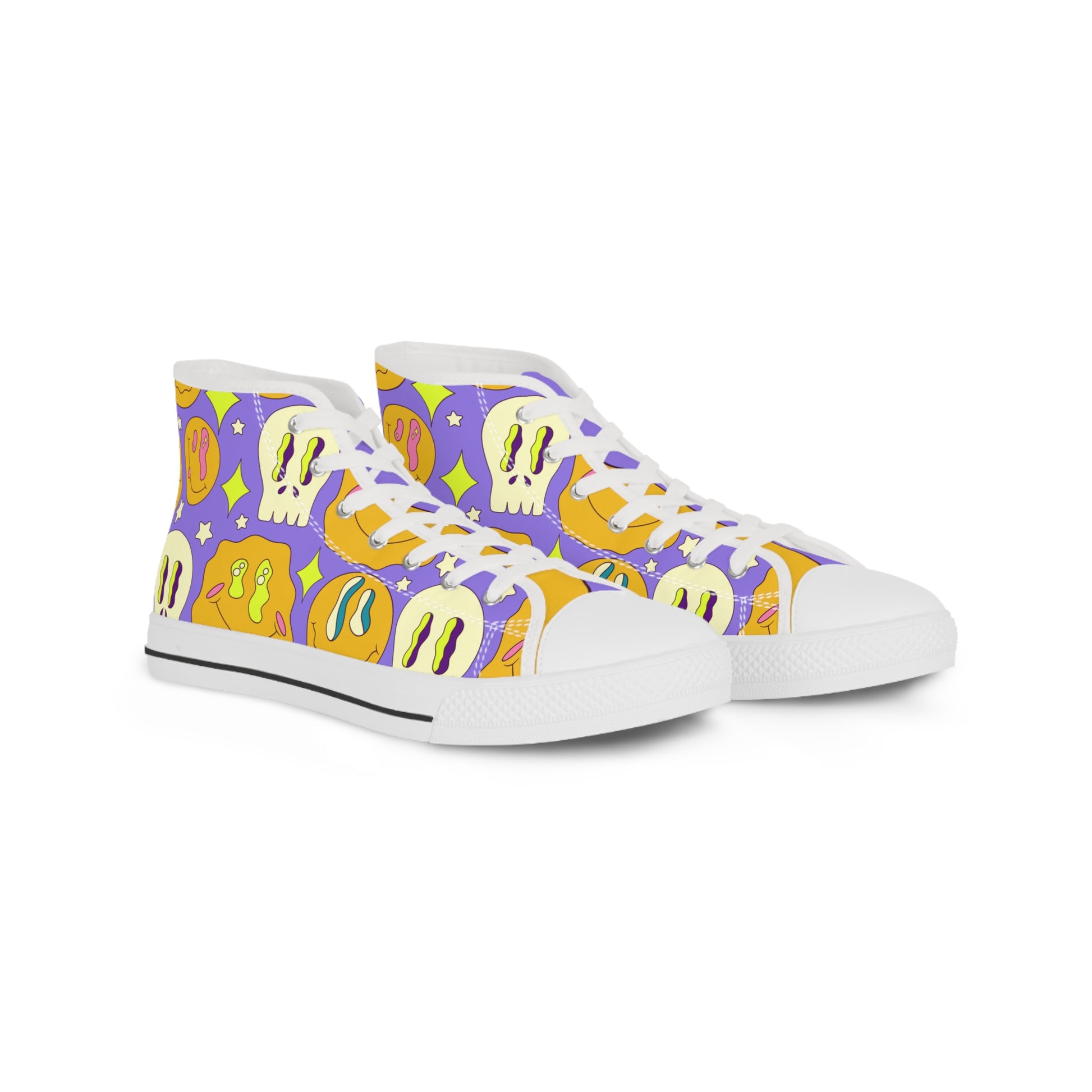 Trippy Crystallic Smiley Dayglo Men's High Top Sneakers, Artsulli - Art is Long, Life is Short, Shoes, Size, US 5, Color, White sole, , , 13489186998444