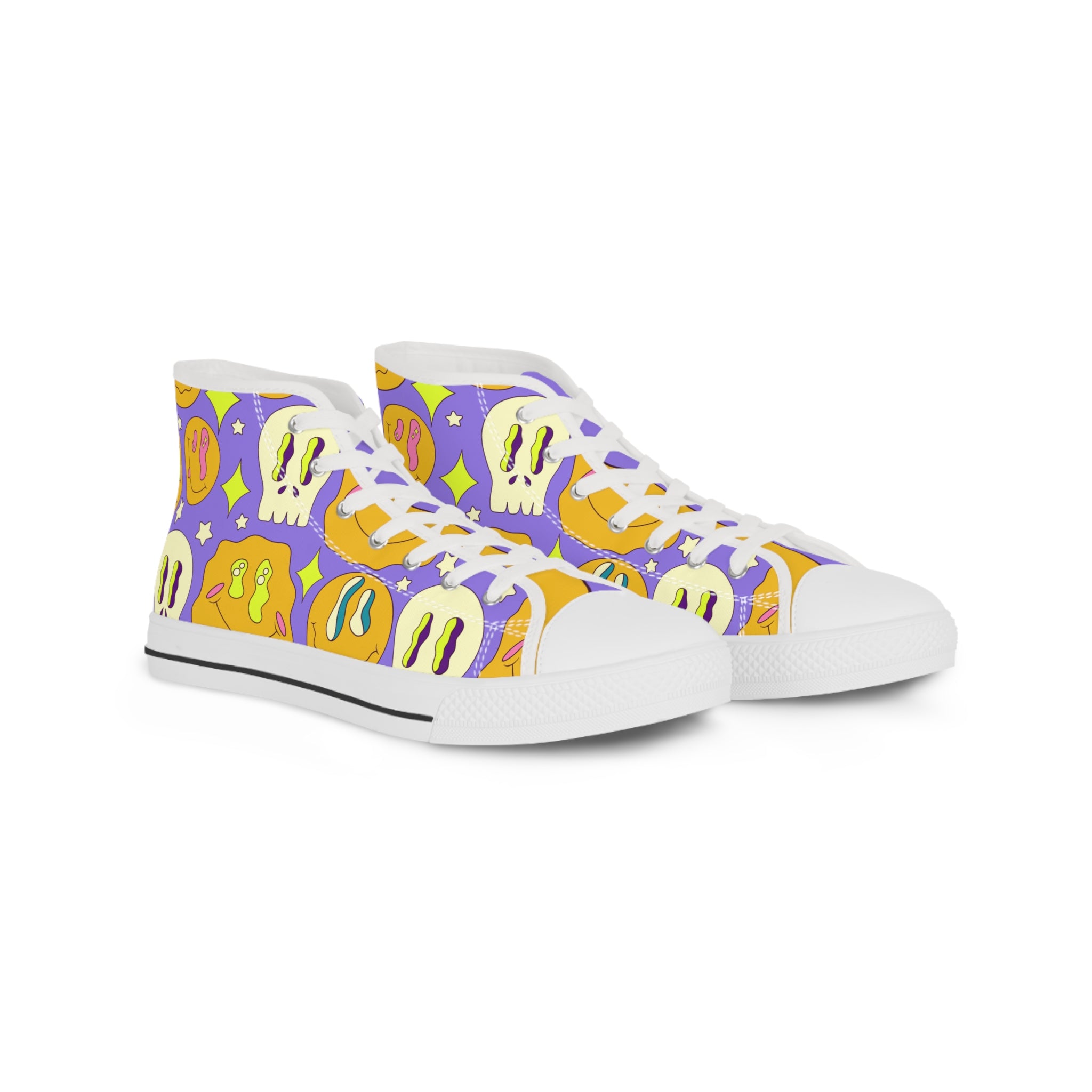 Trippy Crystallic Smiley Dayglo Men's High Top Sneakers, Artsulli - Art is Long, Life is Short, Shoes, Size, US 5, Color, White sole, , , 13489186998444