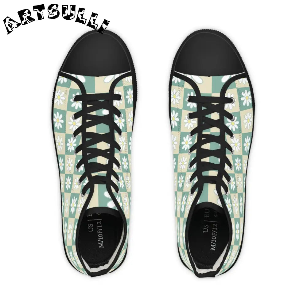 JAKKOUTTHEBXX Retro Daisy Checkerboard Green and Tan Men’s High Top
