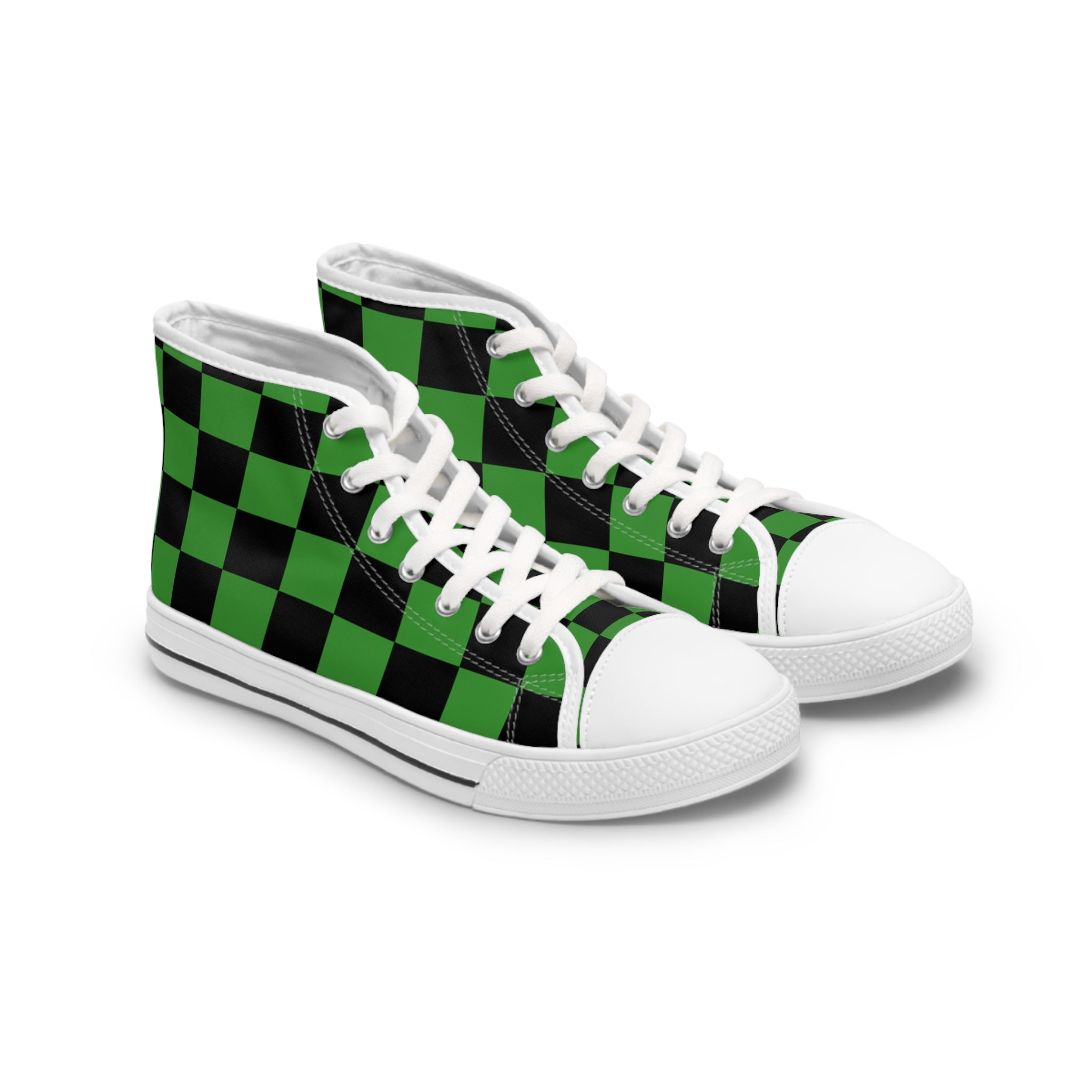 Checkerboard Green and Black Women's High Top Sneakers, Artsulli - Art is Long, Life is Short, Shoes, Size, US 5.5, Color, White sole, , , 14352807821323223563