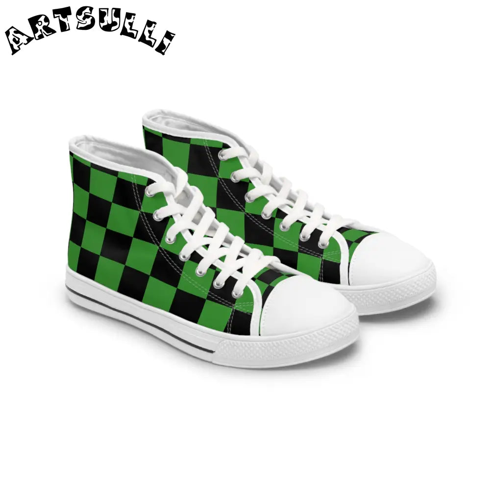 JAKKOUTTHEBXX Checkerboard Green and Black Women’s High Top Sneakers