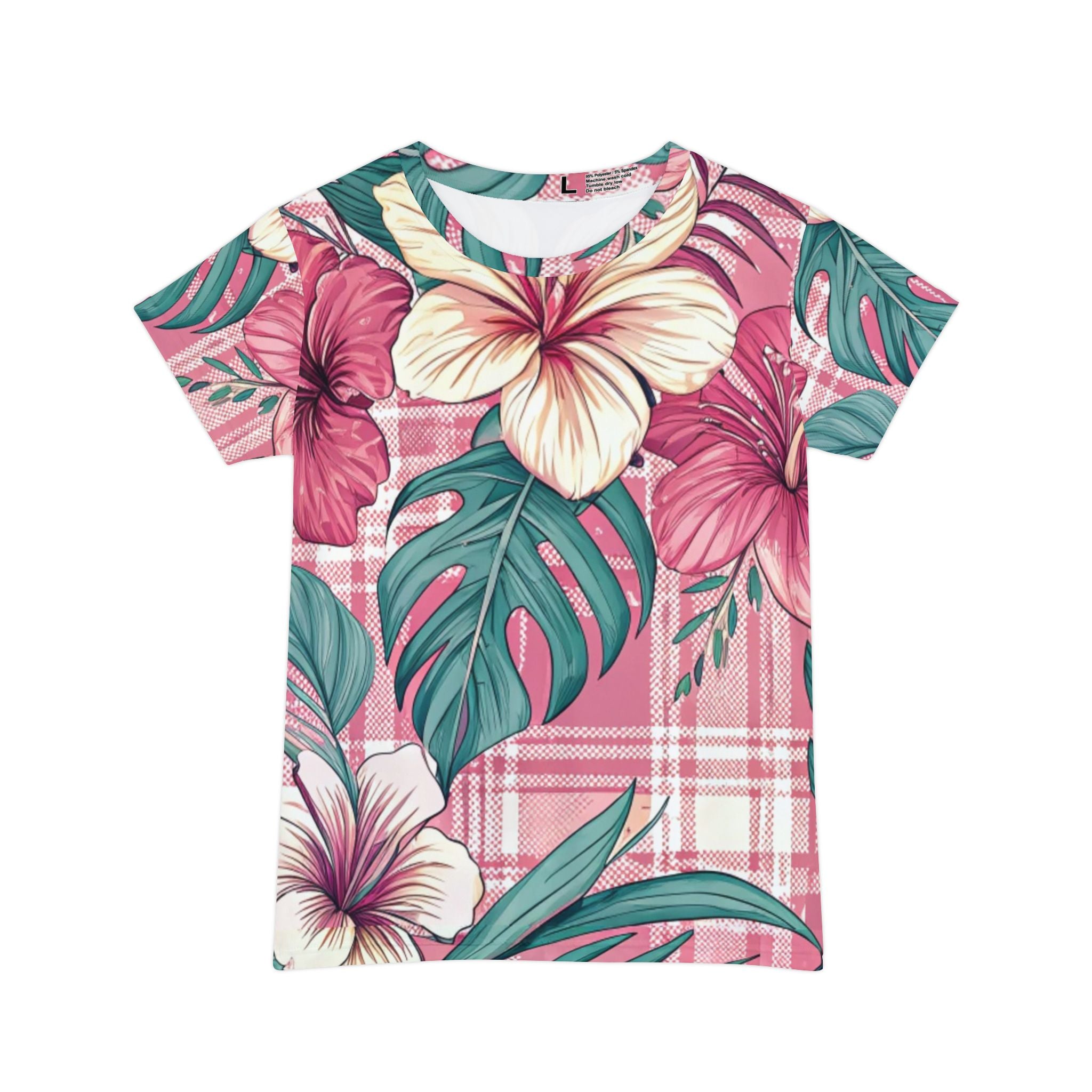 Plaid x Floral Burgundy and GreenWomen's Short Sleeve Shirt (AOP), Artsulli - Art is Long, Life is Short, All Over Prints, Size, XS, , , , , 95254346821691