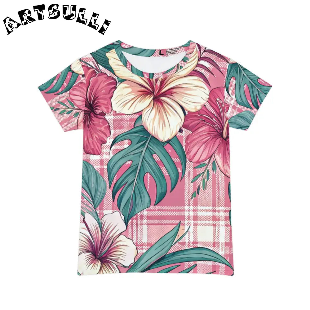 JAKKOUTTHEBXX Plaid x Floral Burgundy and GreenWomen’s Short Sleeve