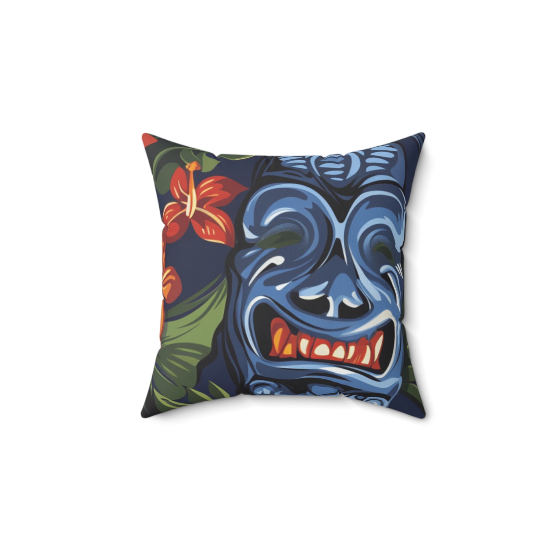 Tiki Bloom Navy Spun Polyester Square Pillow, Artsulli - Art is Long, Life is Short, Home Decor, , , , , , , 