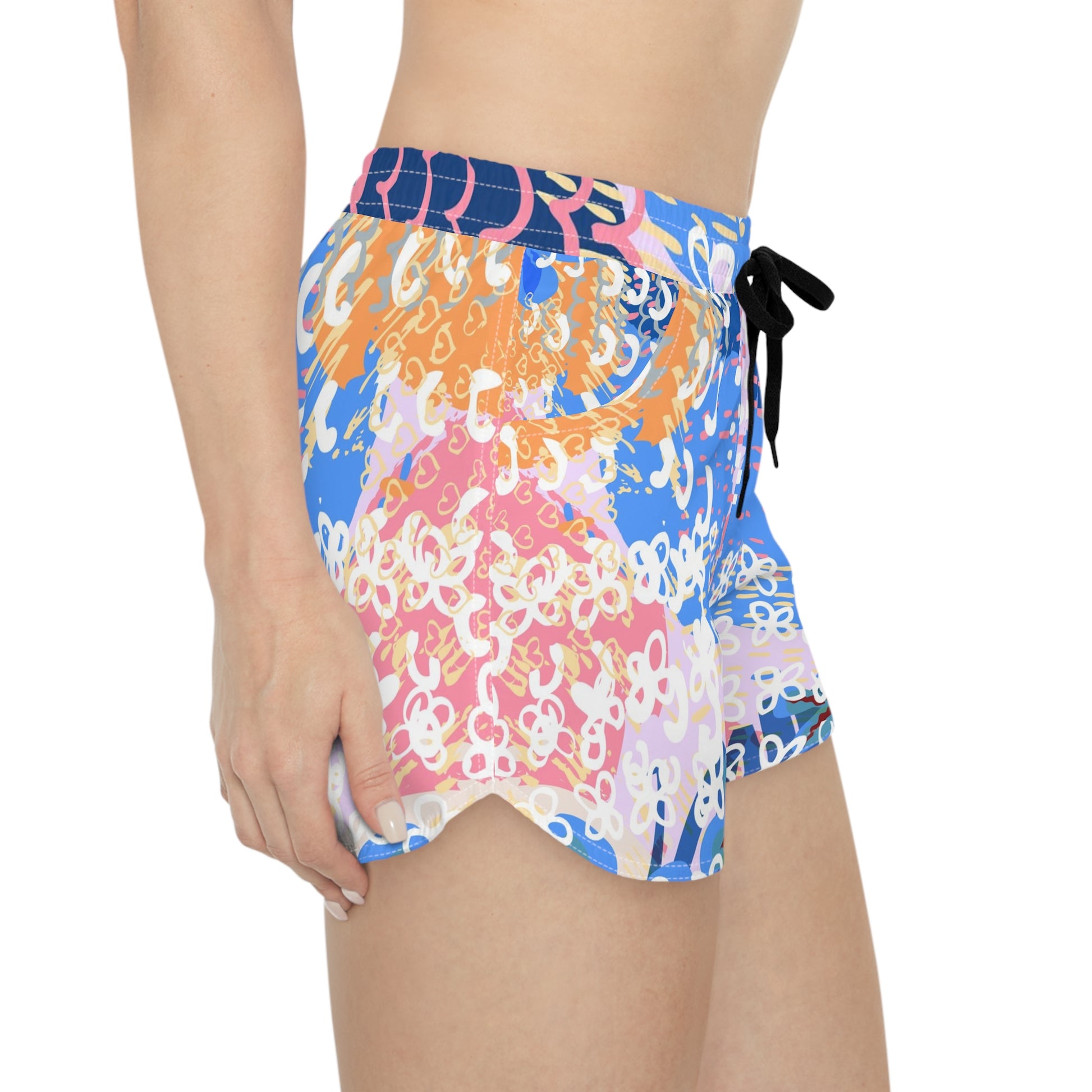 Flowers x Doodles x Hearts Multi-Color Women's Casual Shorts (AOP), Artsulli - Art is Long, Life is Short, All Over Prints, , , , , , , 