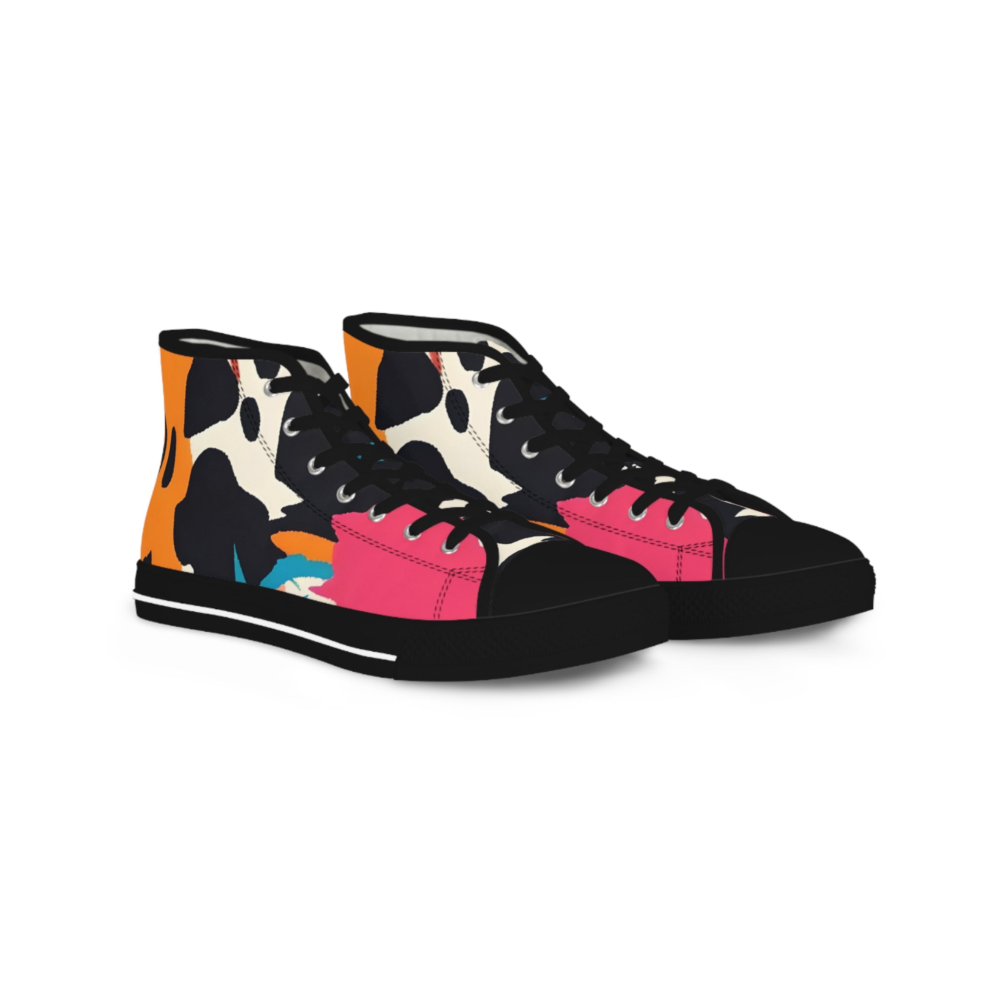 Wild Brush Strokes x Animal Print Multi-Color Men's High Top Sneakers, Artsulli - Art is Long, Life is Short, Shoes, Size, US 5, Color, Black sole, , , 33628761946385741659