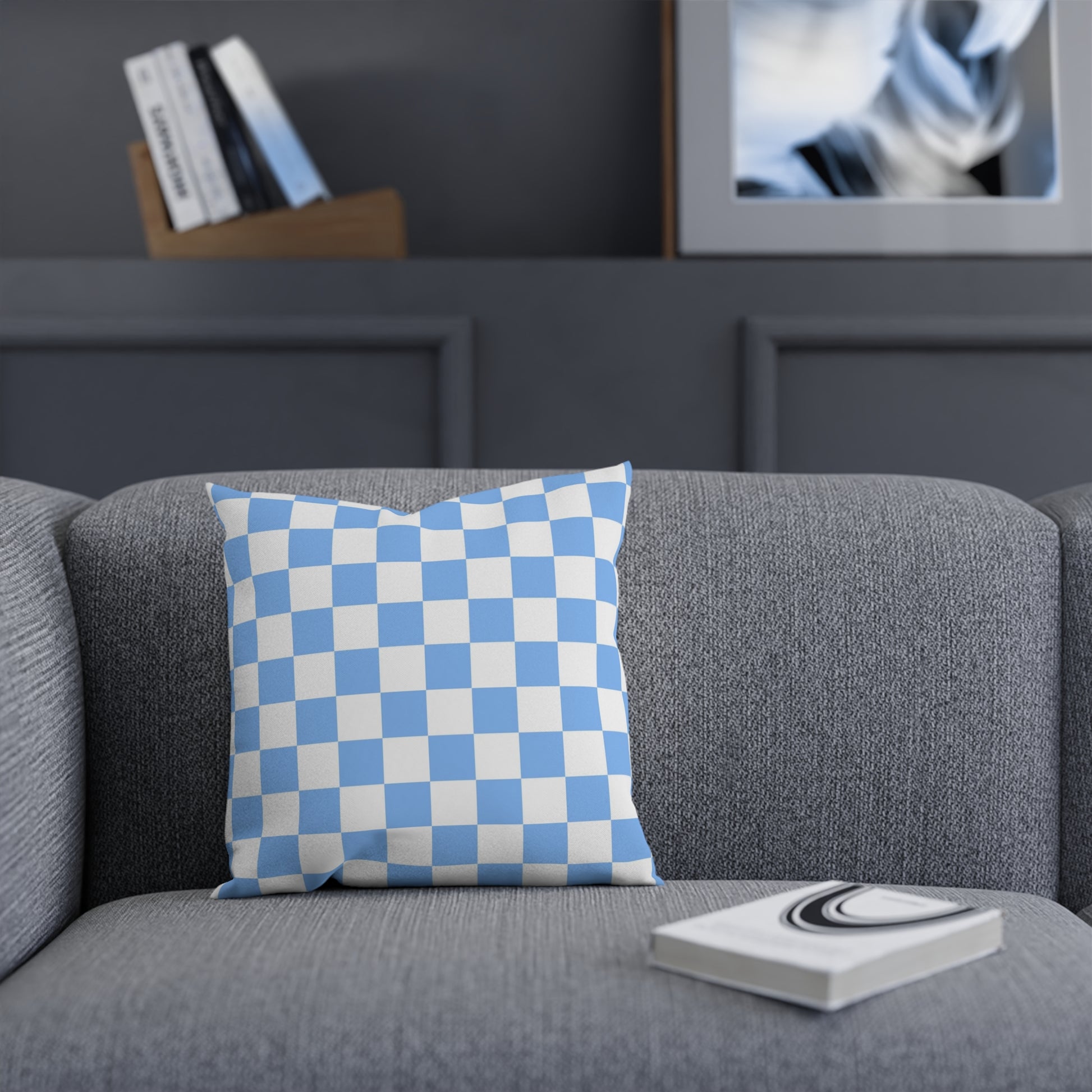 Checkerboard White and Light Blue Cushion, Artsulli - Art is Long, Life is Short, Home Decor, , , , , , , 
