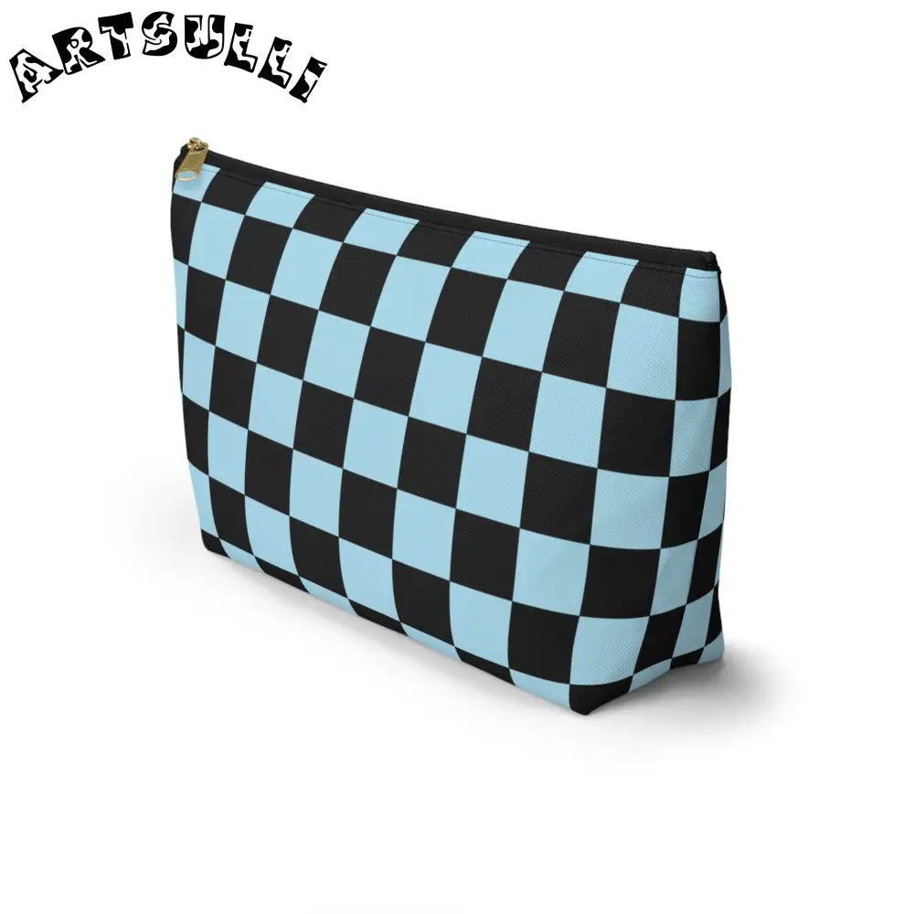 JAKKOUTTHEBXX Checkerboard Black and Blue Accessory Pouch w T-bottom