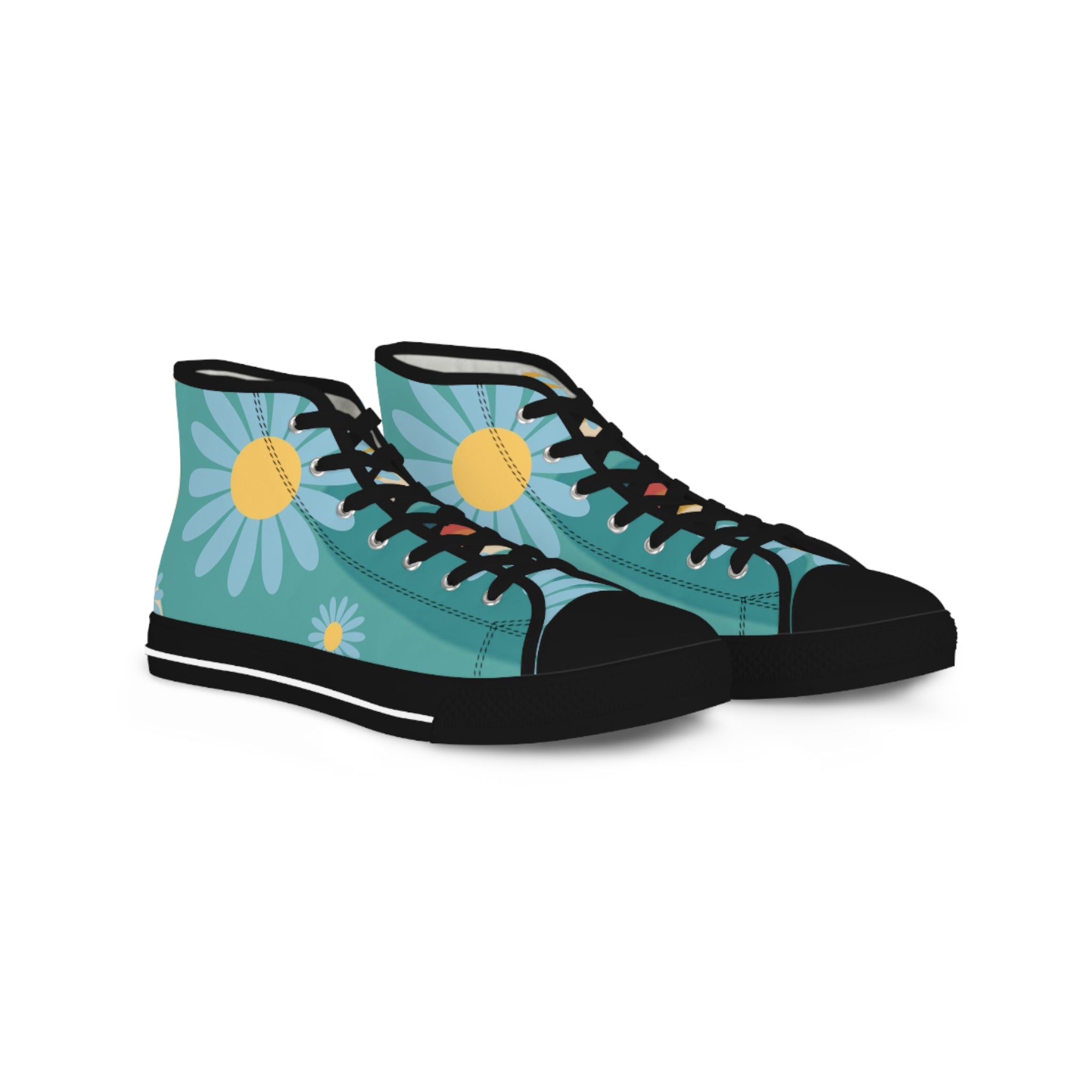 Psychedelic Floral Hills Multi-Color Men's High Top Sneakers, Artsulli - Art is Long, Life is Short, Shoes, Size, US 5, Color, Black sole, , , 76042038693057