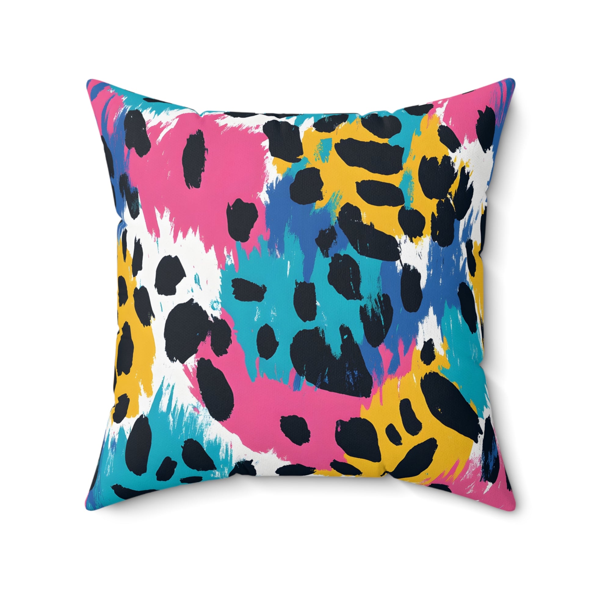 Leopard Print x Paint Brush Strokes Multi-Color Spun Polyester Square Pillow, Artsulli - Art is Long, Life is Short, Home Decor, Size, 20" × 20", , , , , 10648835092871382591
