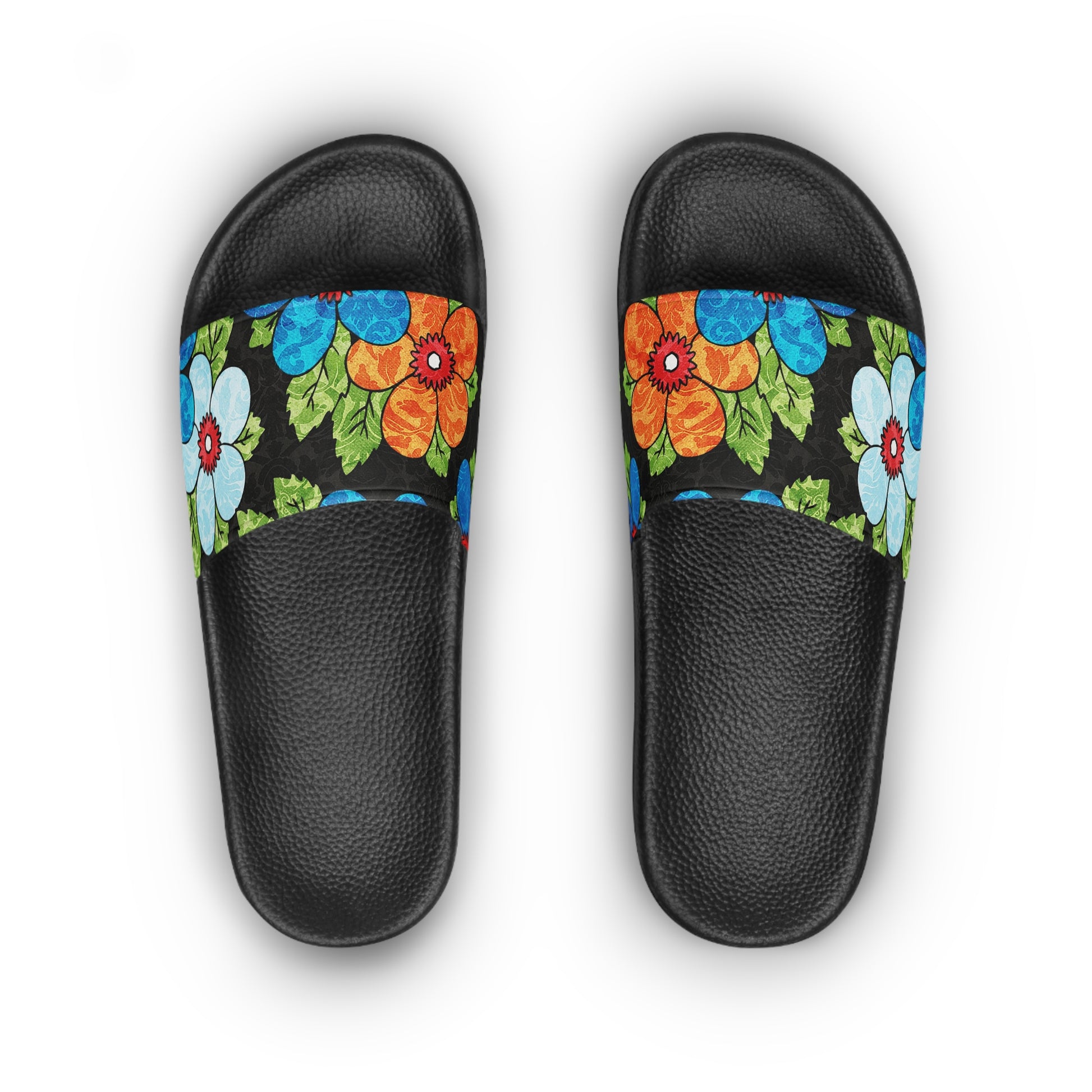 Groovy Black Floral Kl Women's Slide Sandals, Artsulli - Art is Long, Life is Short, Shoes, , , , , , , 