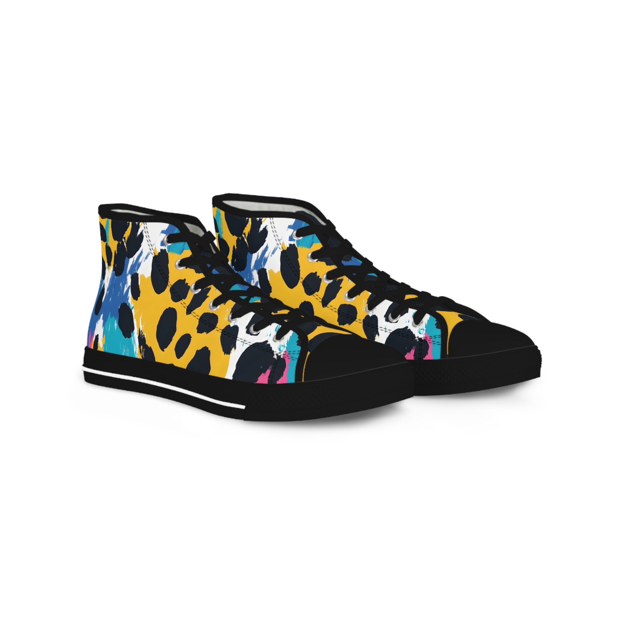 Leopard Print x Paint Brush Strokes Multi-Color Men's High Top Sneakers, Artsulli - Art is Long, Life is Short, Shoes, Size, US 5, Color, Black sole, , , 75961350133267594682