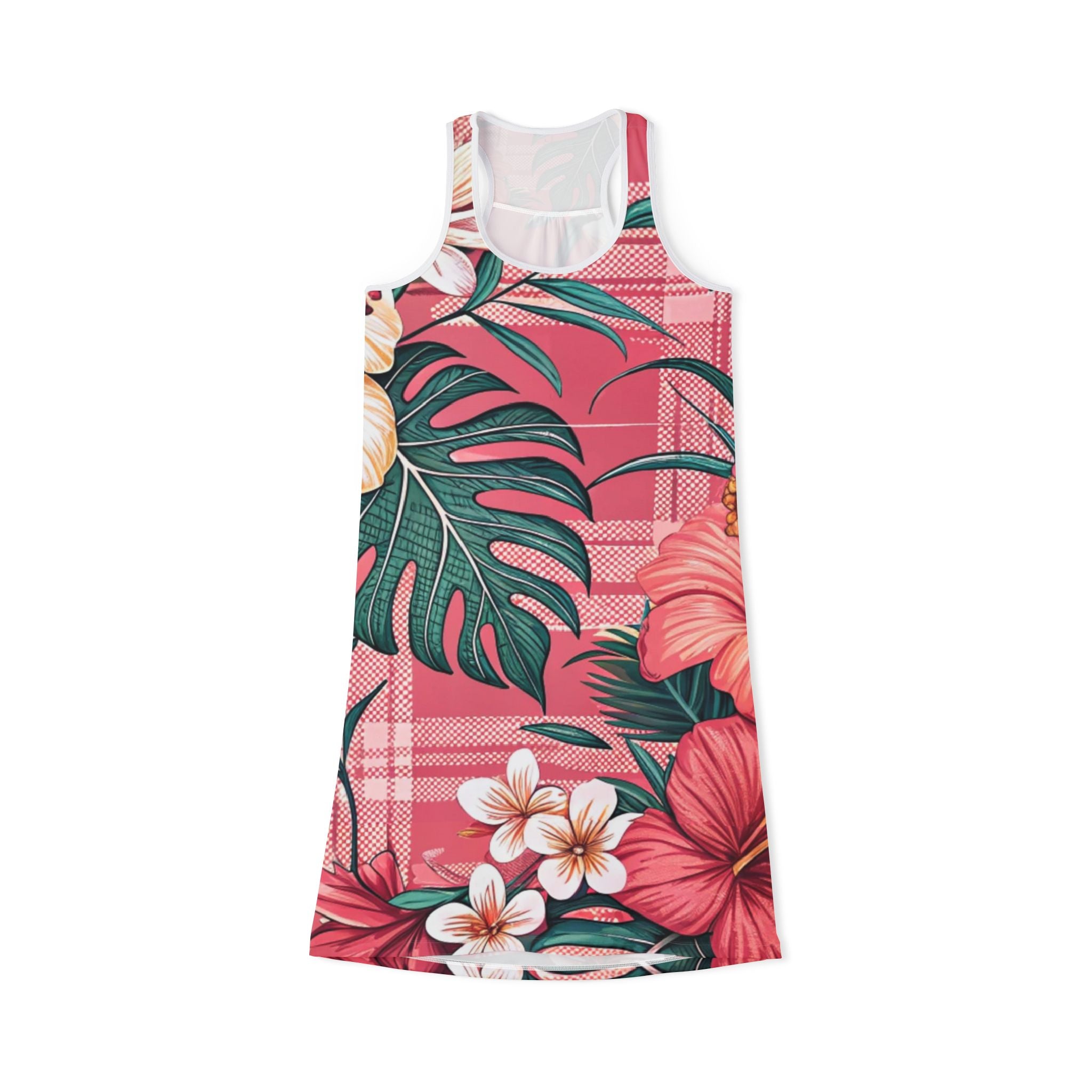 Plaid x Floral Red and Green Women's Racerback Dress (AOP), Artsulli - Art is Long, Life is Short, Tank Top, Size, XS, Color, White, , , 95978871459093