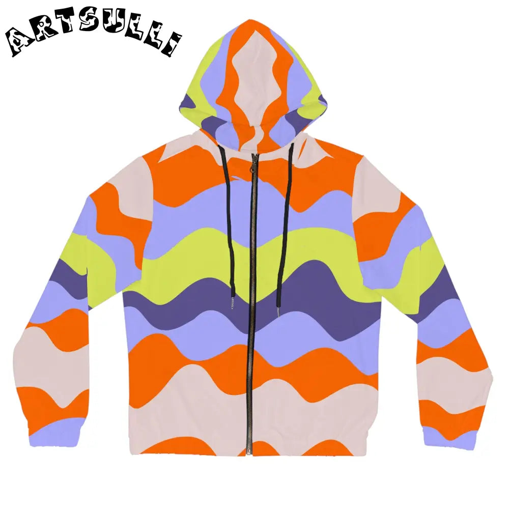 JAKKOUTTHEBXX Waves Red and Blue Women’s Full-Zip Hoodie (AOP)