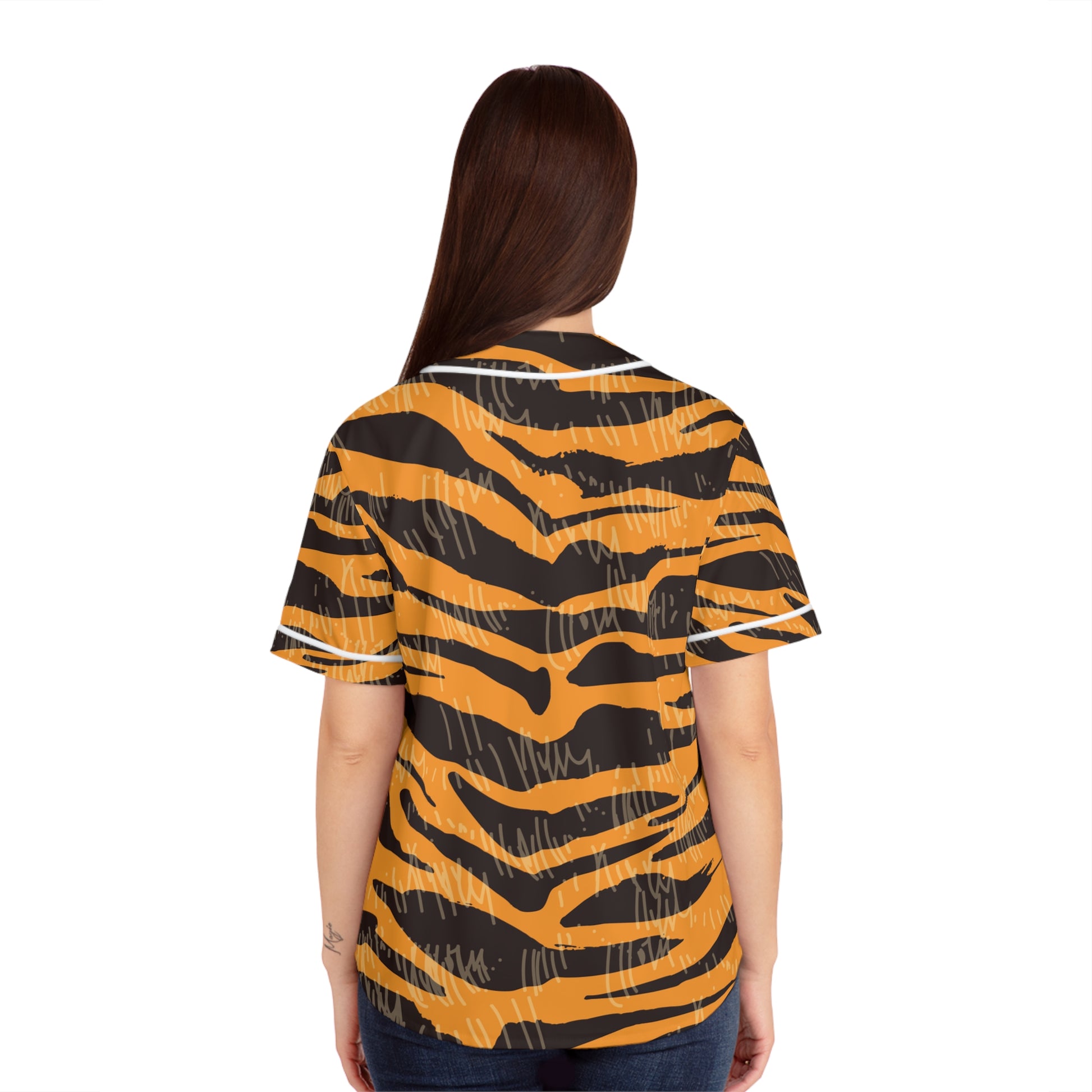 Tiger Scratches Orange & Black Women's Baseball Jersey (AOP), Artsulli - Art is Long, Life is Short, All Over Prints, , , , , , , 