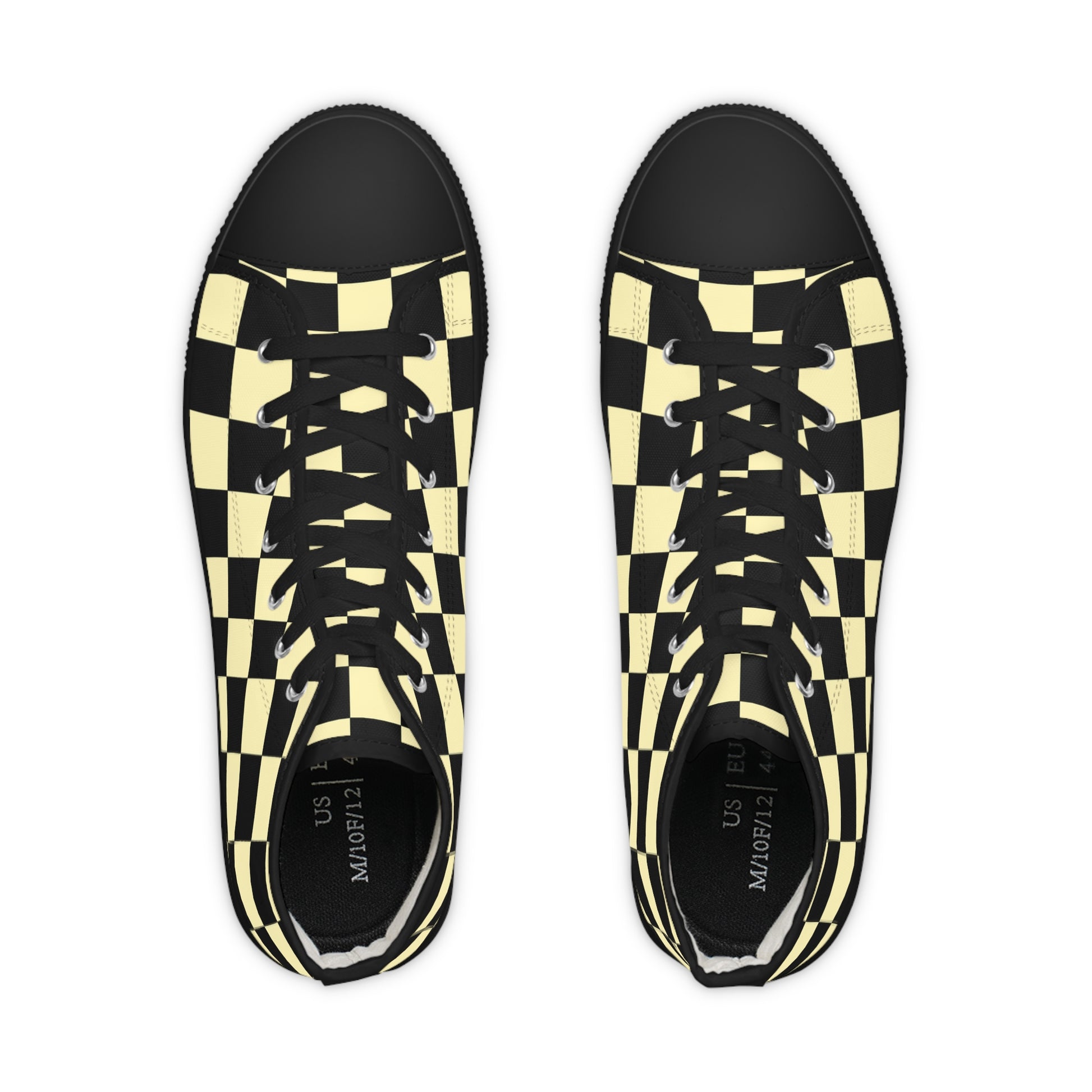 Checkerboard Black and Yellow Men's High Top Sneakers, Artsulli - Art is Long, Life is Short, Shoes, , , , , , , 