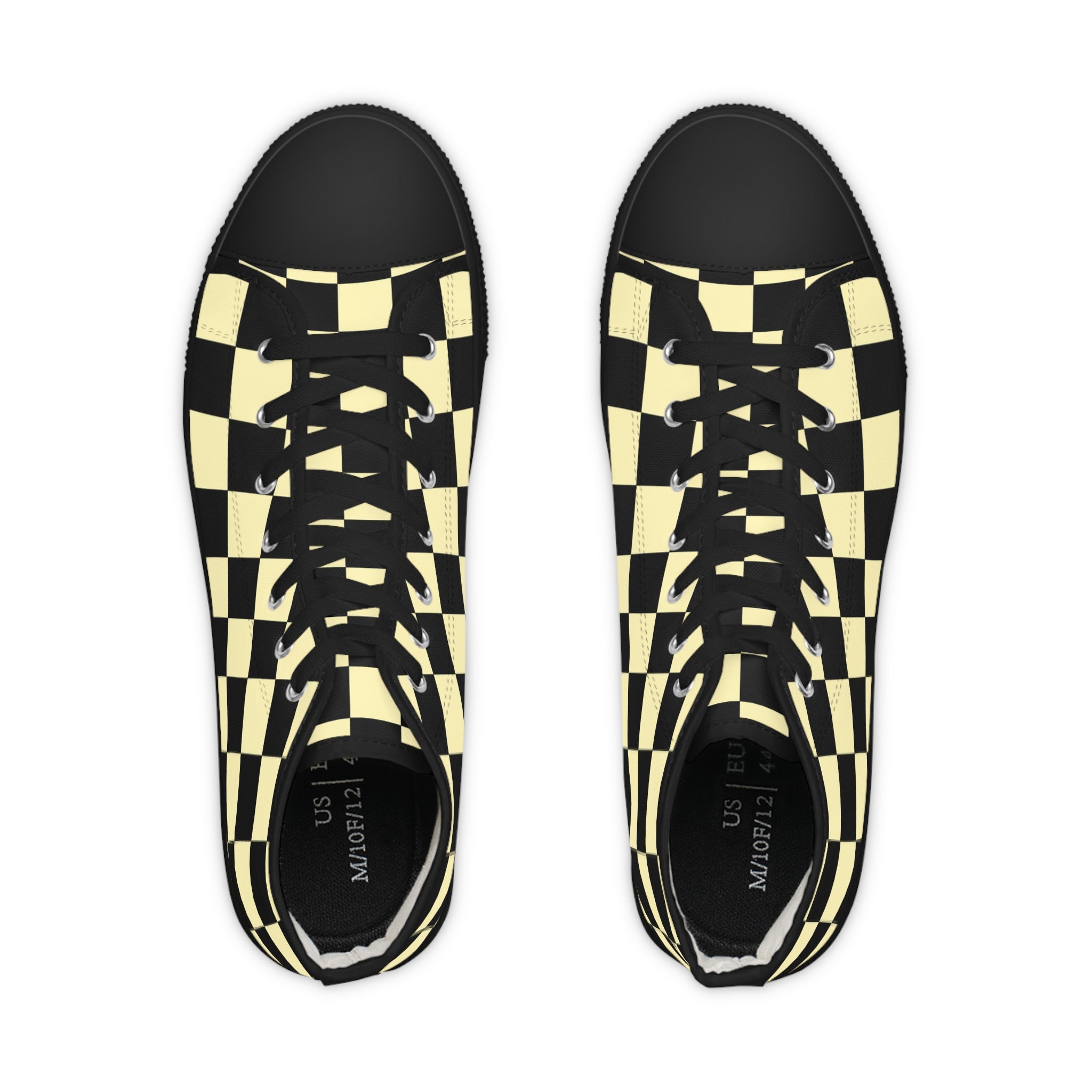 Checkerboard Black and Yellow Men's High Top Sneakers, Artsulli - Art is Long, Life is Short, Shoes, , , , , , , 