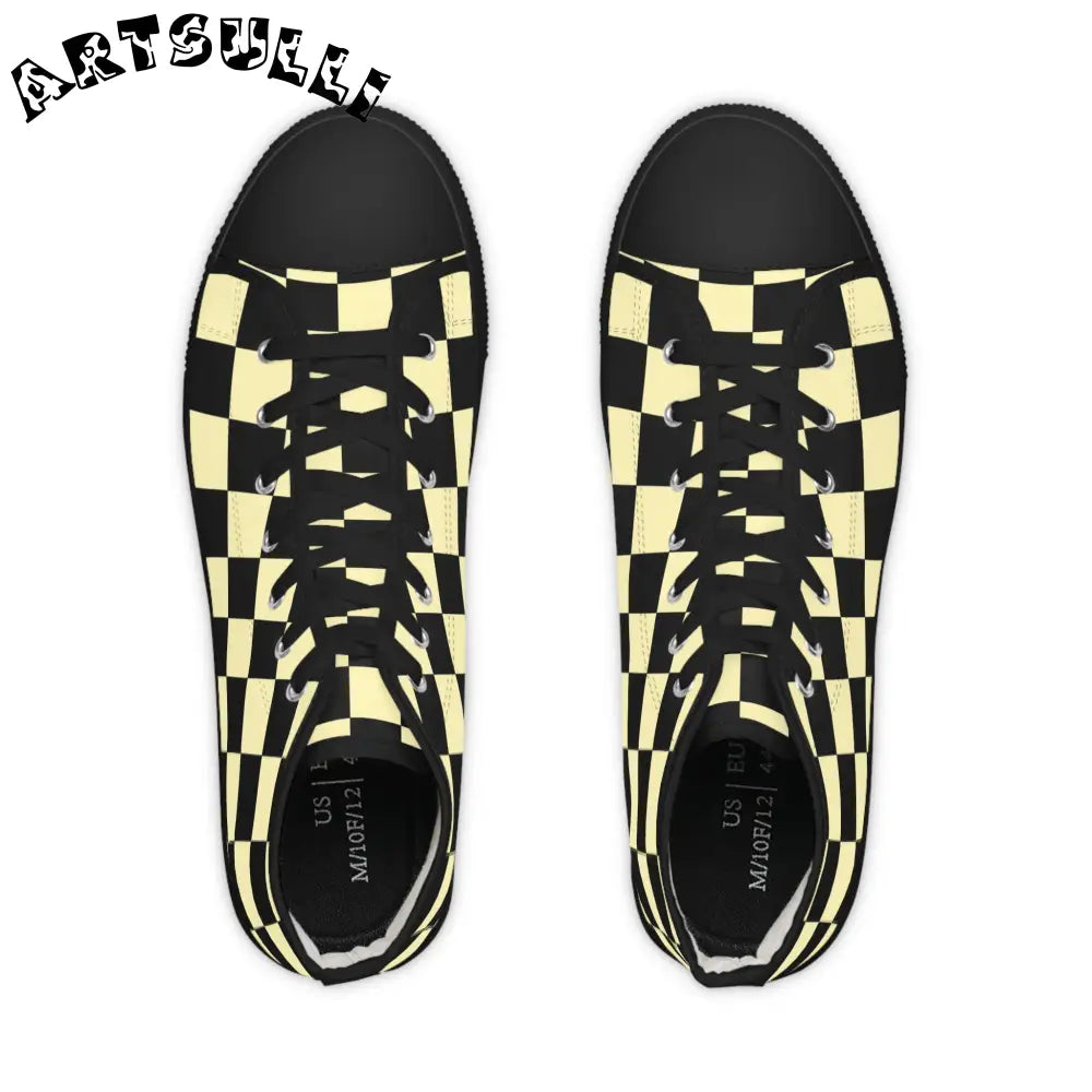 JAKKOUTTHEBXX Checkerboard Black and Yellow Men’s High Top Sneakers