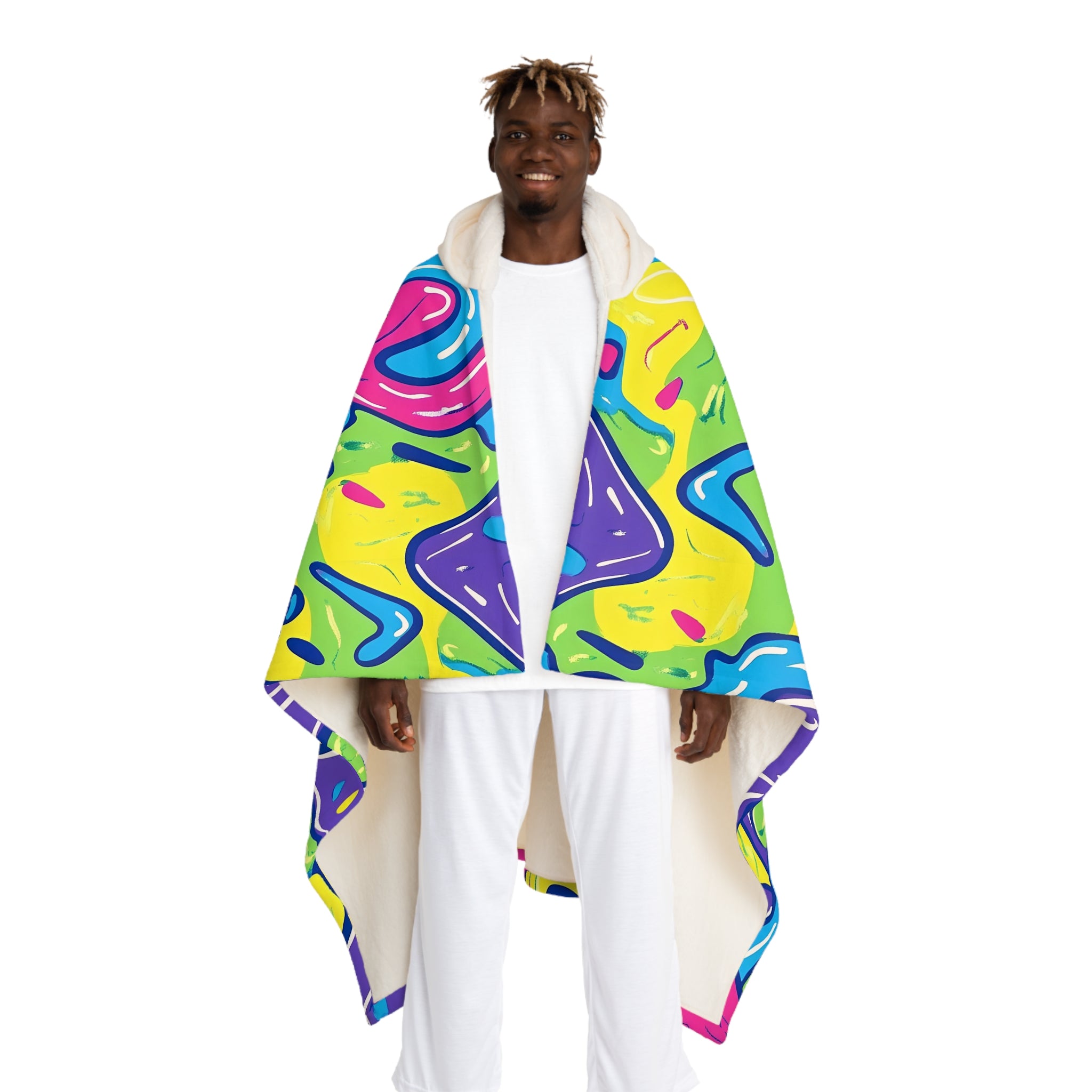 90s Trippy Slime Hooded Sherpa Fleece Blanket, Artsulli - Art is Long, Life is Short, All Over Prints, Size, One size, Color, Cream, , , 32438627225994474010