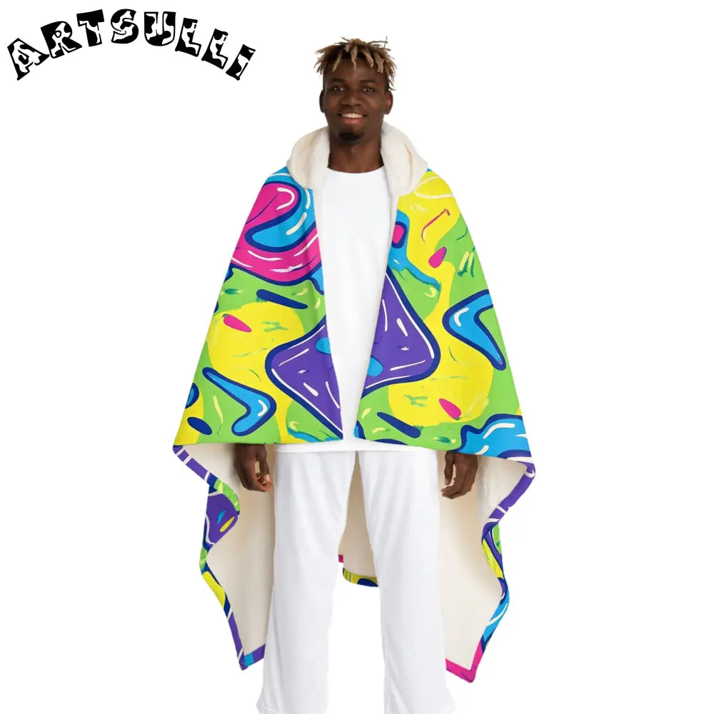 90s Trippy Slime Hooded Sherpa Fleece Blanket, Artsulli - Art is Long, Life is Short, All Over Prints, Size, One size, Color, Cream, , , 32438627225994474010