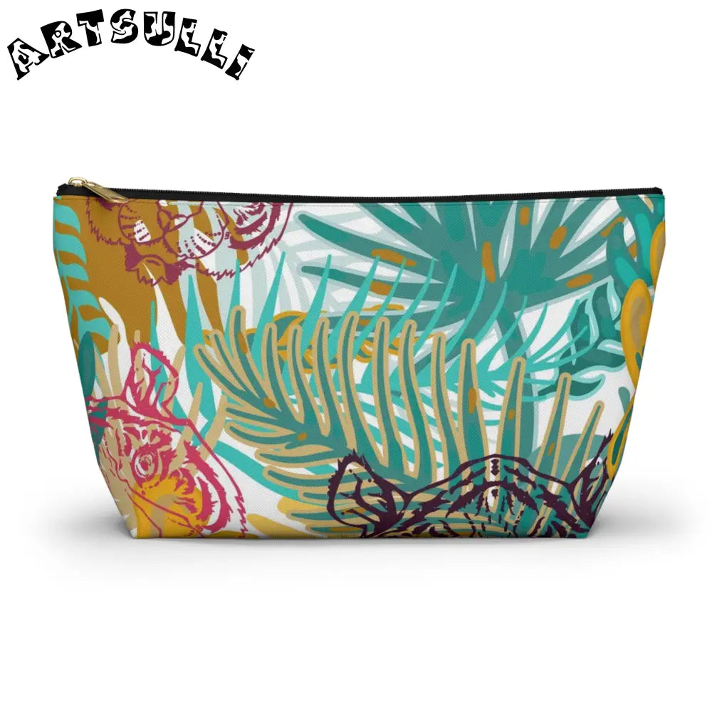 JAKKOUTTHEBXX Tropical Jungle Tigers Brown and Green Accessory Pouch