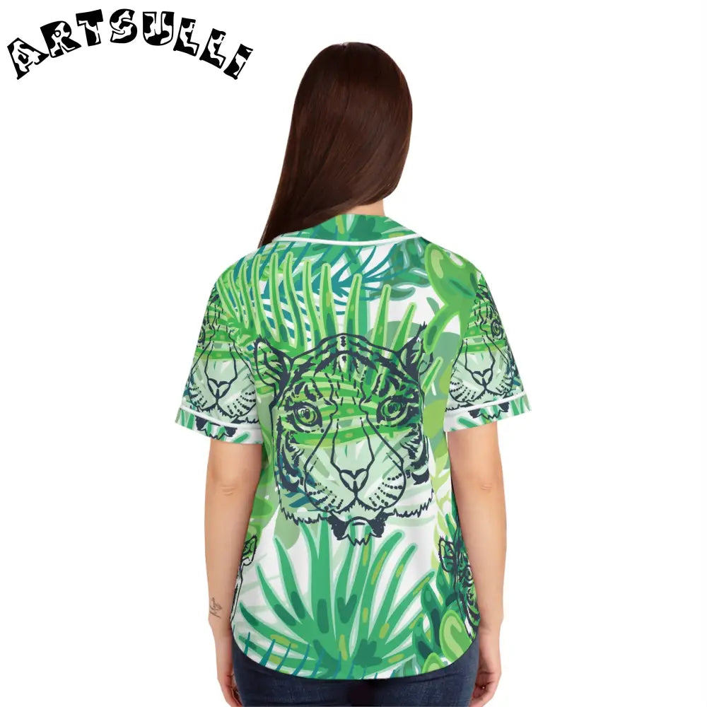 JAKKOUTTHEBXX Tropical Jungle Tigers Green Women’s Baseball Jersey