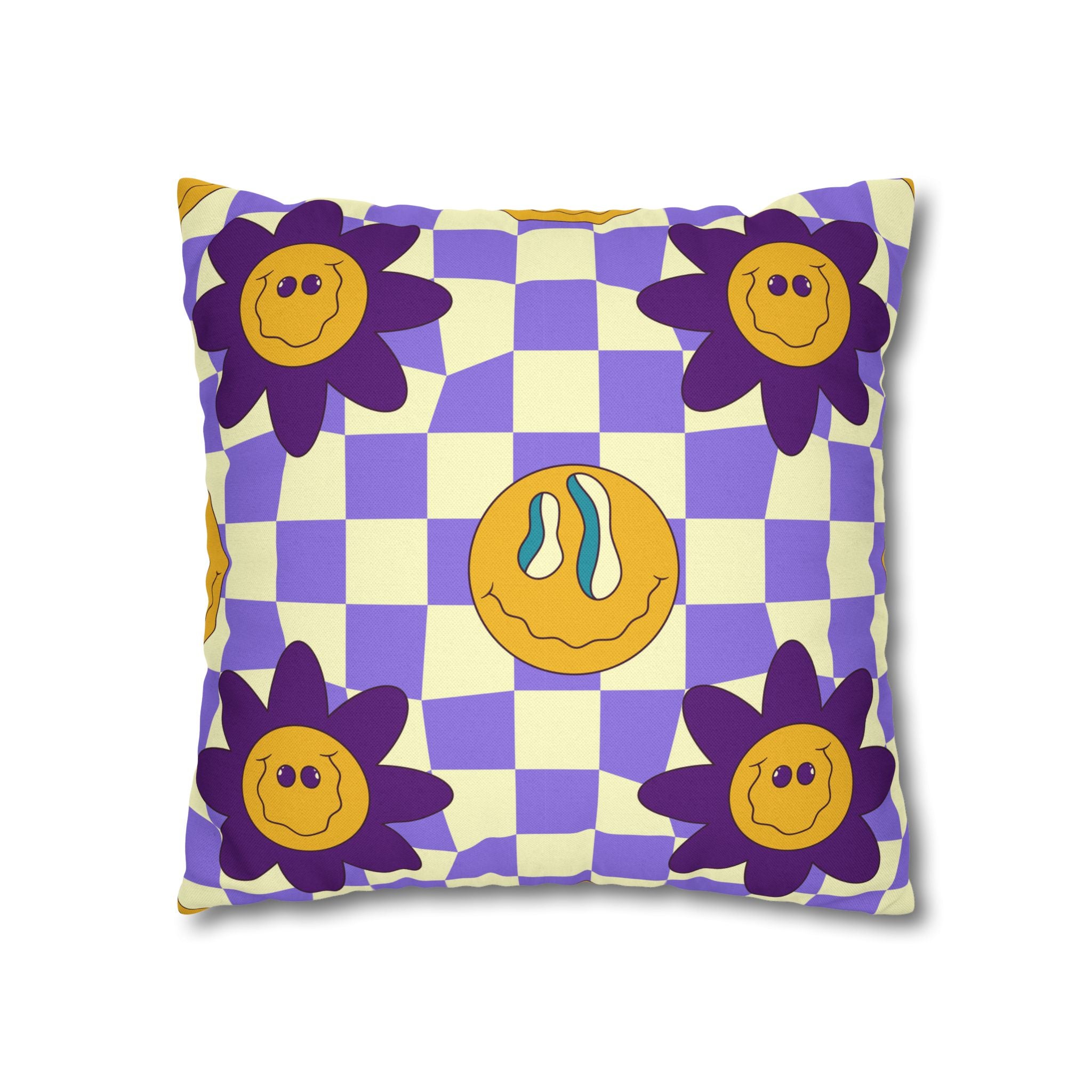 Trippy Flower Power Motifs Spun Polyester Square Pillowcase, Artsulli - Art is Long, Life is Short, Home Decor, , , , , , , 
