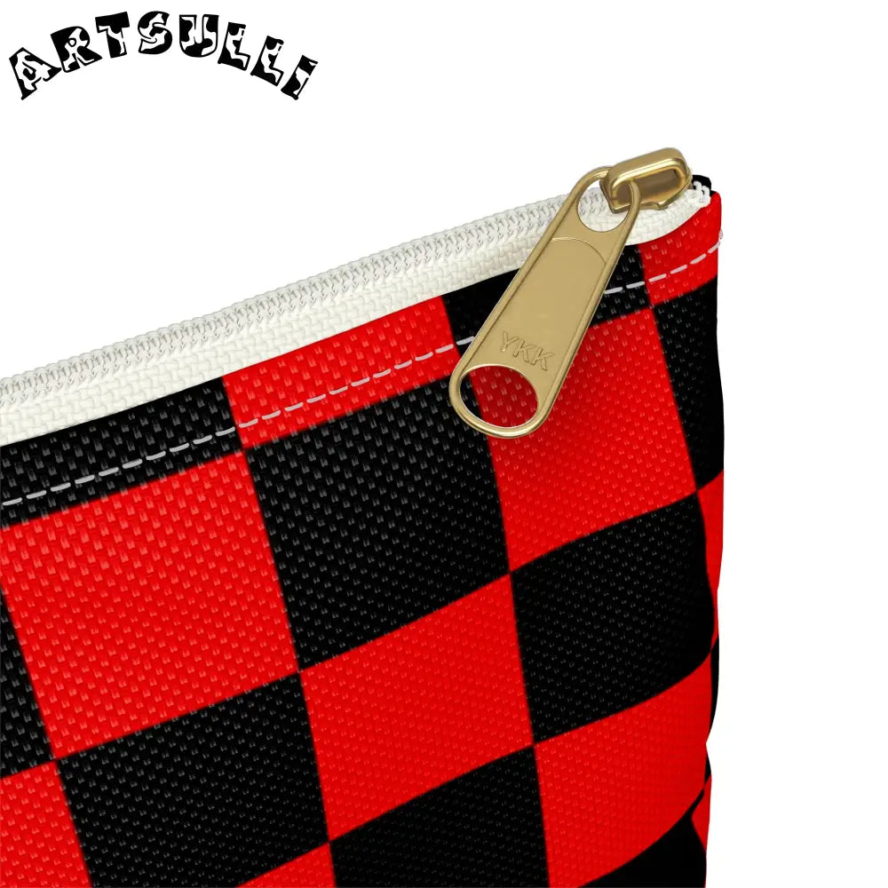 JAKKOUTTHEBXX Checkerboard Red and Black Accessory Pouch