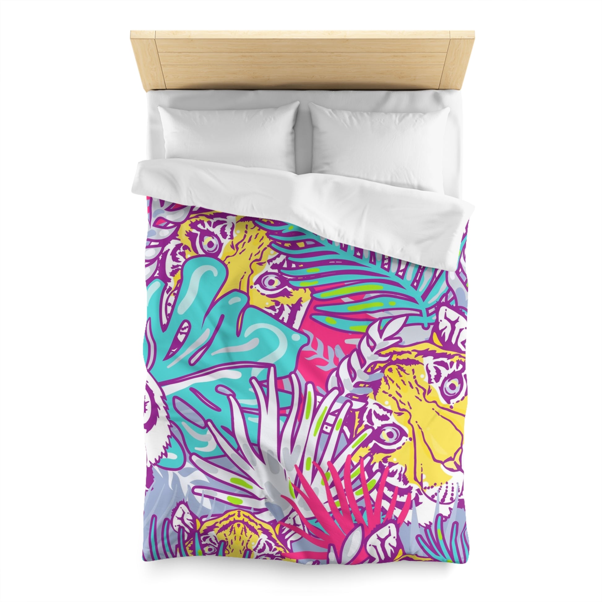 Tropical Floral Tigers Torquise and Purple Microfiber Duvet Cover, Artsulli - Art is Long, Life is Short, Home Decor, , , , , , , 